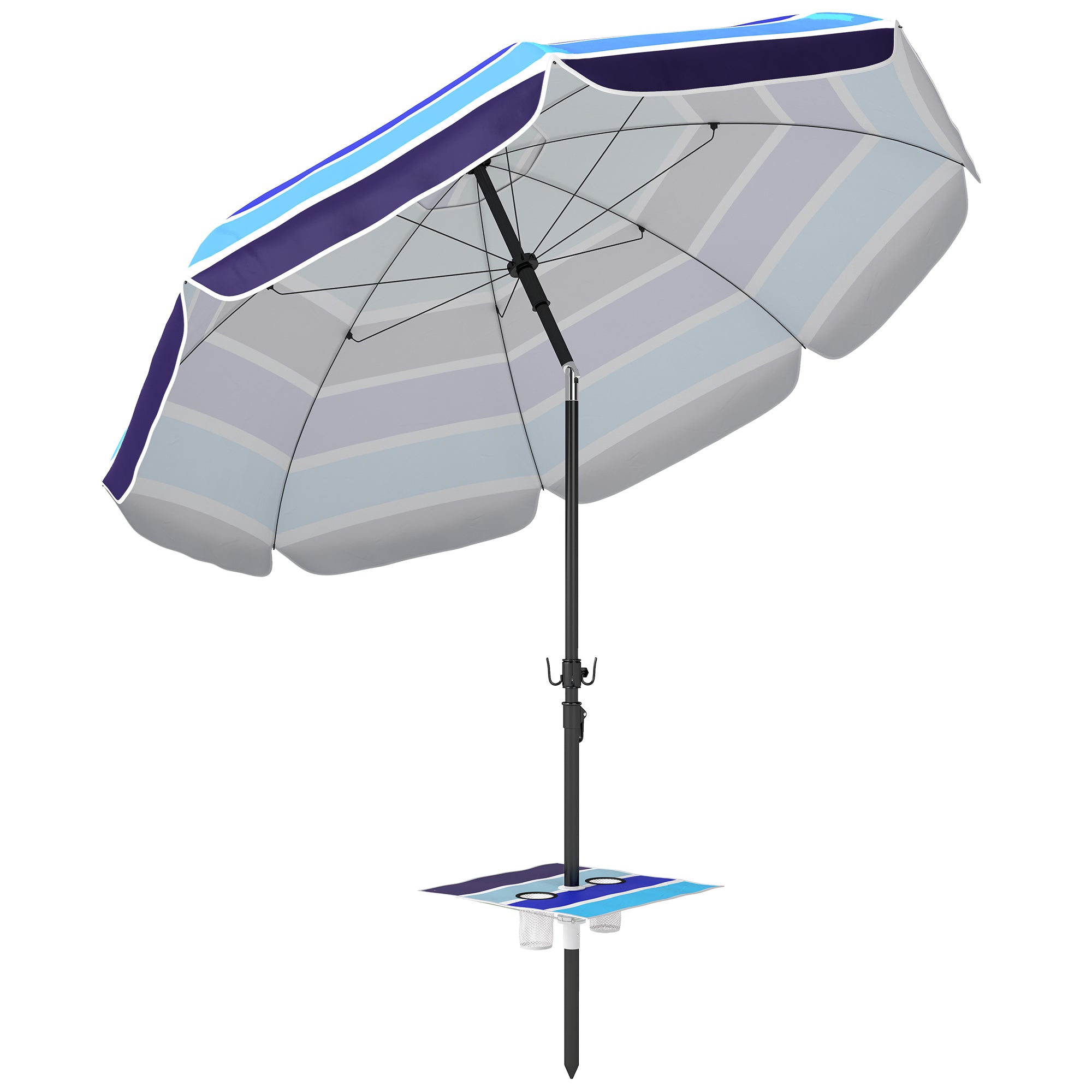 Beach Umbrella Ø78 in (198 cm) UV30+ with Foldable Table & Drink Holders, Adjustable Tilt, Balcony/Travel Parasol with Carry Bag — Multicolor/Black
