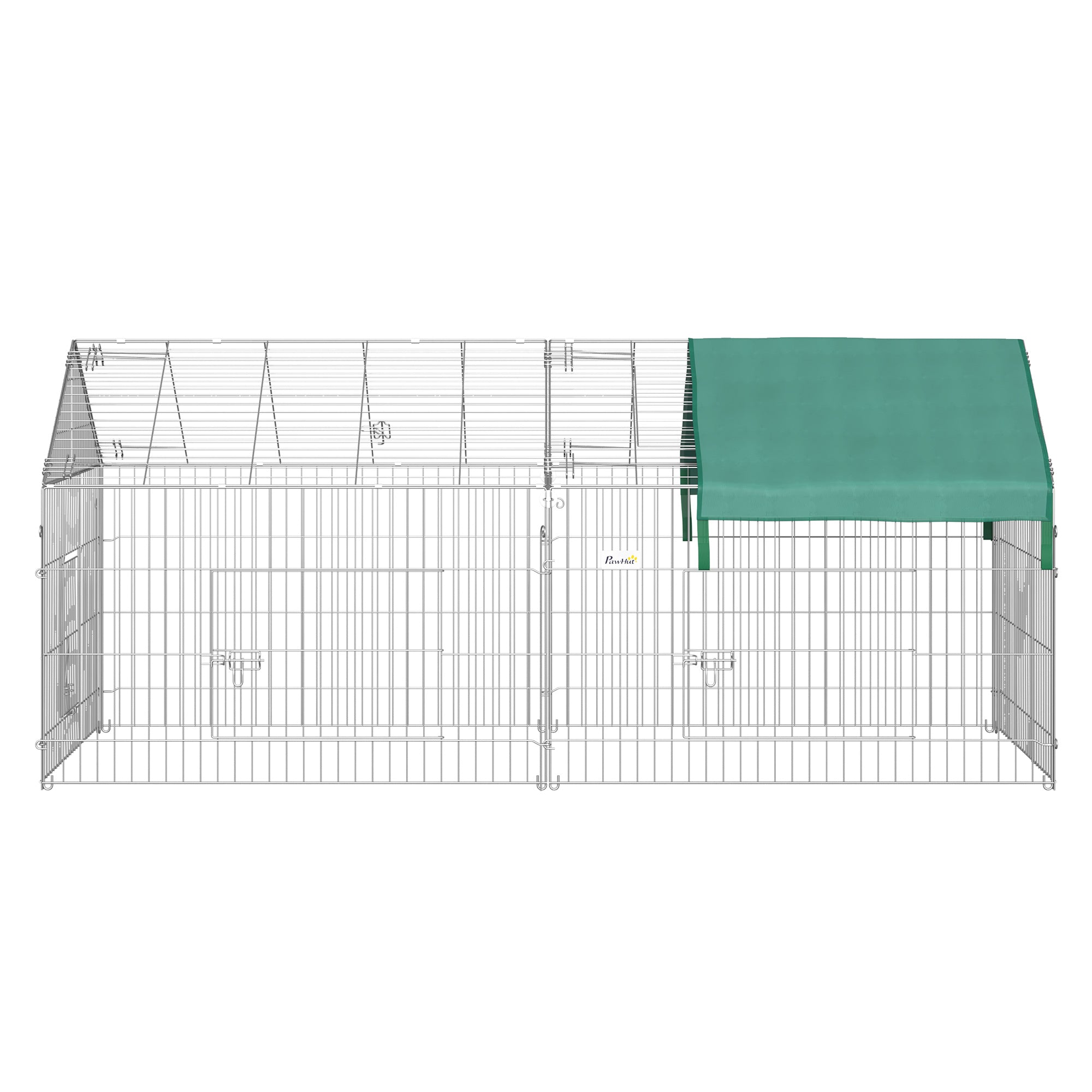 Small Animal Enclosure Cage 220x103x103 cm Rabbit Hutch with 2 Doors and Solar Protection for Rabbit Chickens Ducks Outdoor Garden Patio Silver and Green