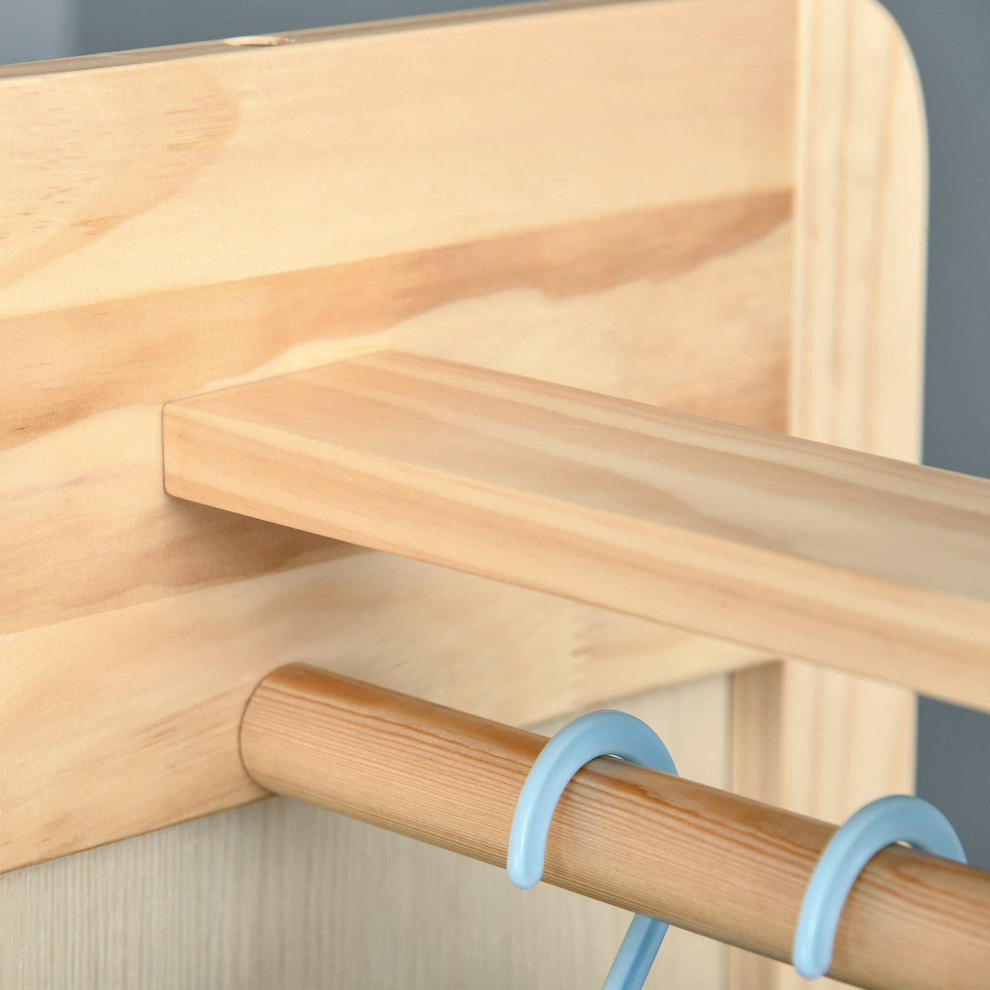 Freestanding Mirror with Wheels - Clothes Rail, 4 Hooks Shelf MDF Light Wood Finish