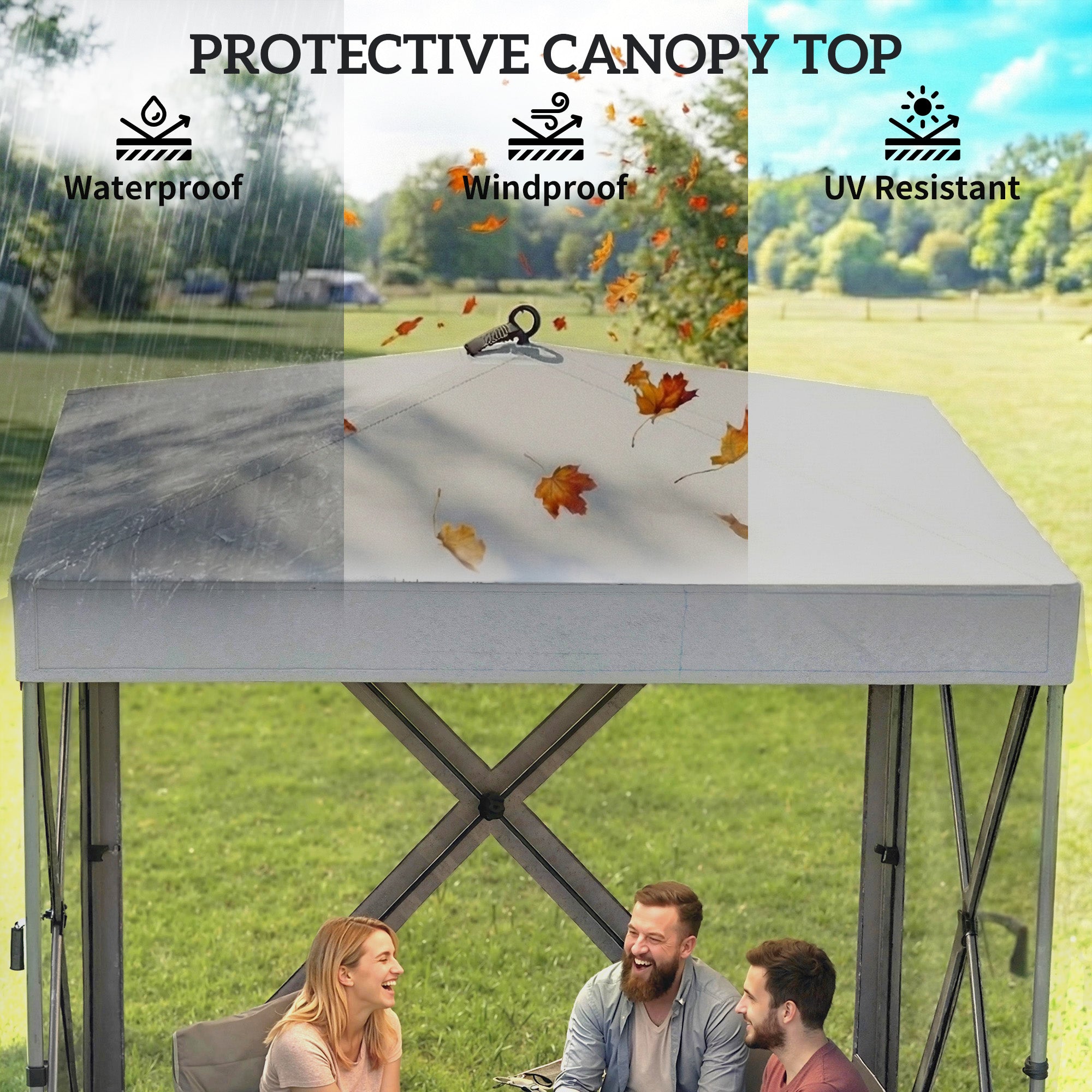 6'1" x 6'1" Waterproof Pop-Up Gazebo — Stable, All-Weather, 4 Mesh Side Panels, UPF30+, Foldable Party Tent — Dark Gray
