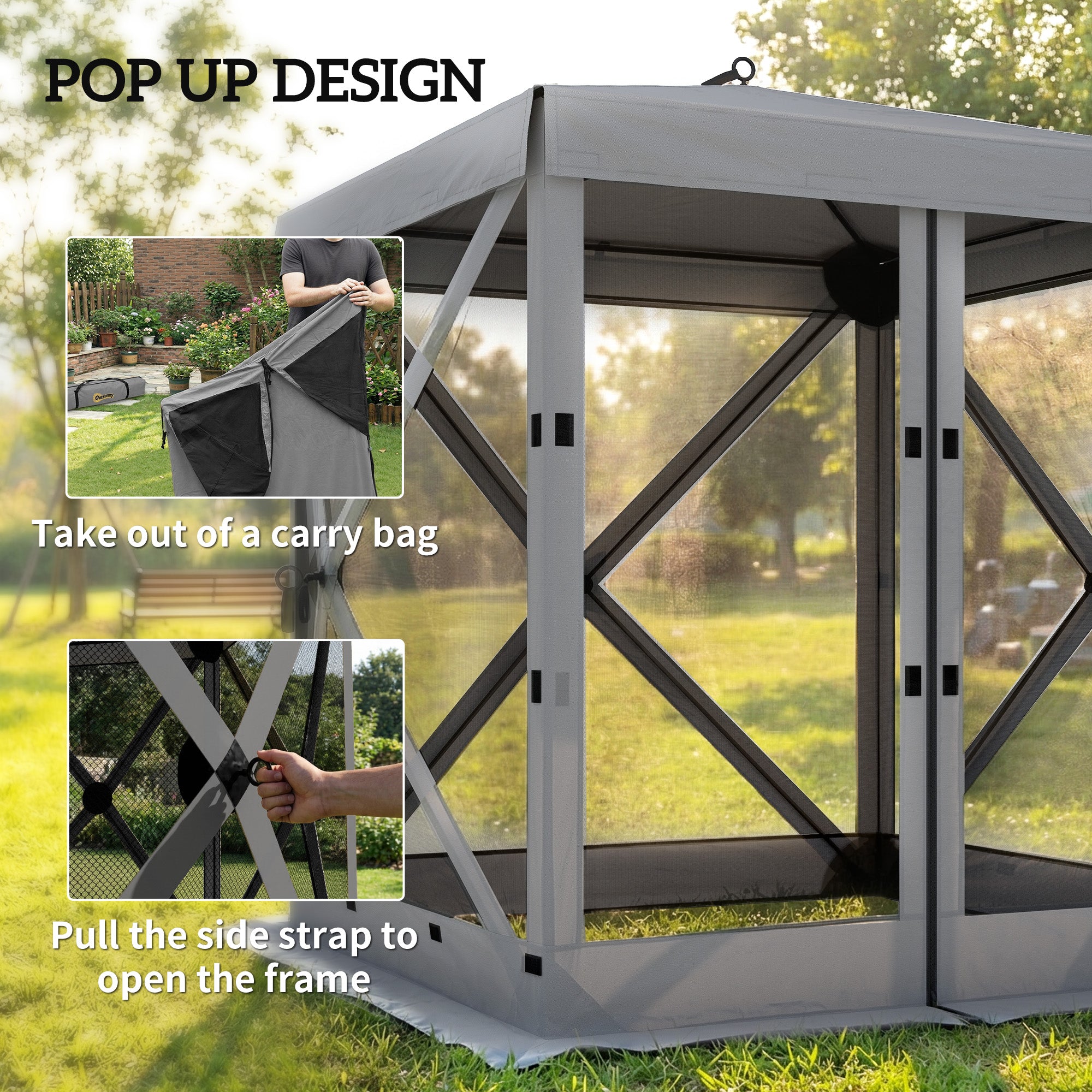 6'1" x 6'1" Waterproof Pop-Up Gazebo — Stable, All-Weather, 4 Mesh Side Panels, UPF30+, Foldable Party Tent — Dark Gray