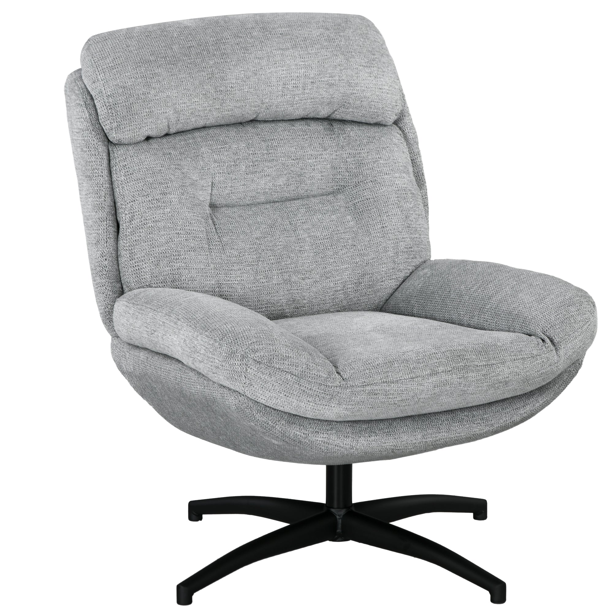 Chair Swivel Lounge Chair with Wide Seat, Integrated Armrest, Upholstered Recliner with Water-Repellent Chenille Look, Steel Legs, for Living Room, Gray