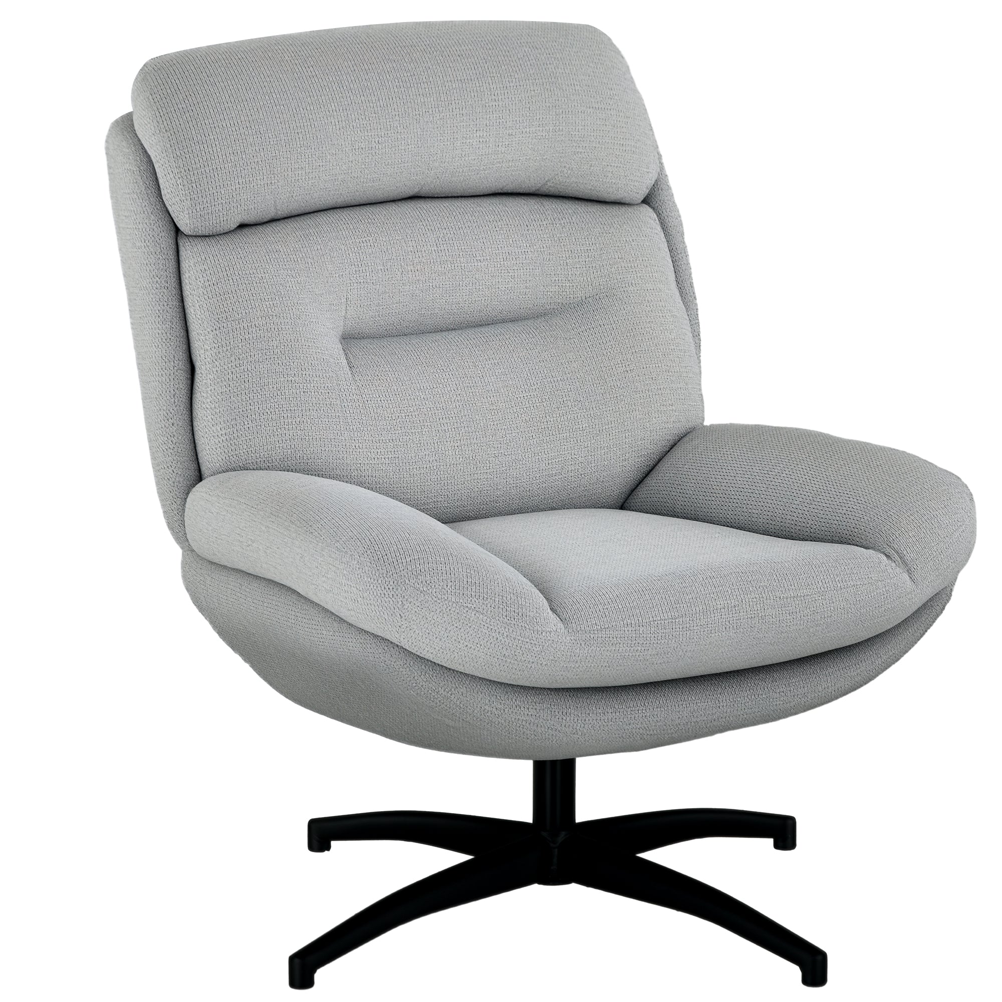 Chair Swivel Lounge Chair with Wide Seat, Integrated Armrest, Upholstered Recliner with Water-Repellent Chenille Look, Steel Legs, for Living Room, Gray