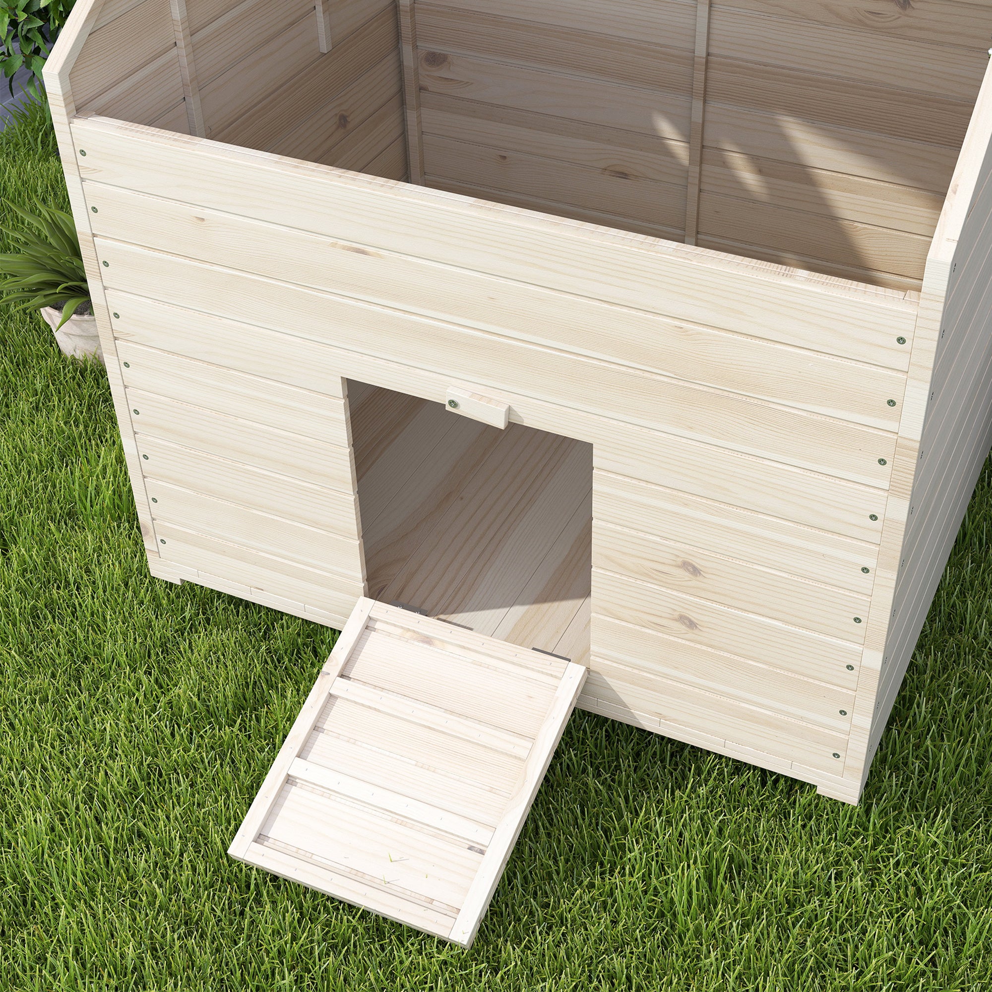 Duck House with Flip-top Roof, Poultry House with Raised Floor and Ramp at the Front Door, Duck Coop made of Fir Wood, 100 x 82.5 x 91 cm