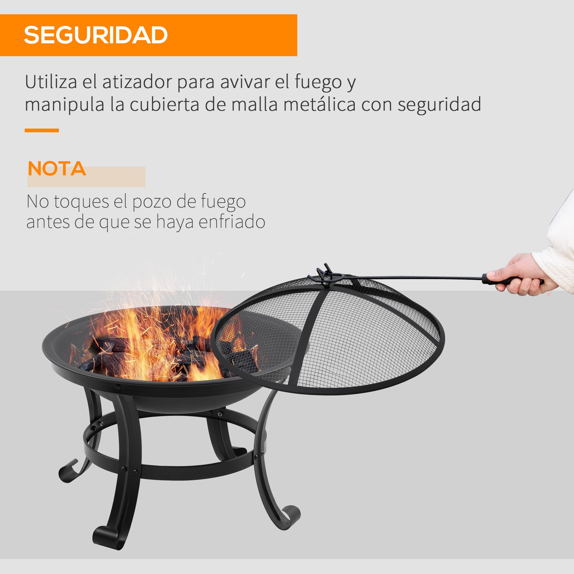 Outdoor Fire Pit Garden Steel Fire Pit with Spark Guard and Poker for Fires on Terrace Camping Ø55x50 cm Black