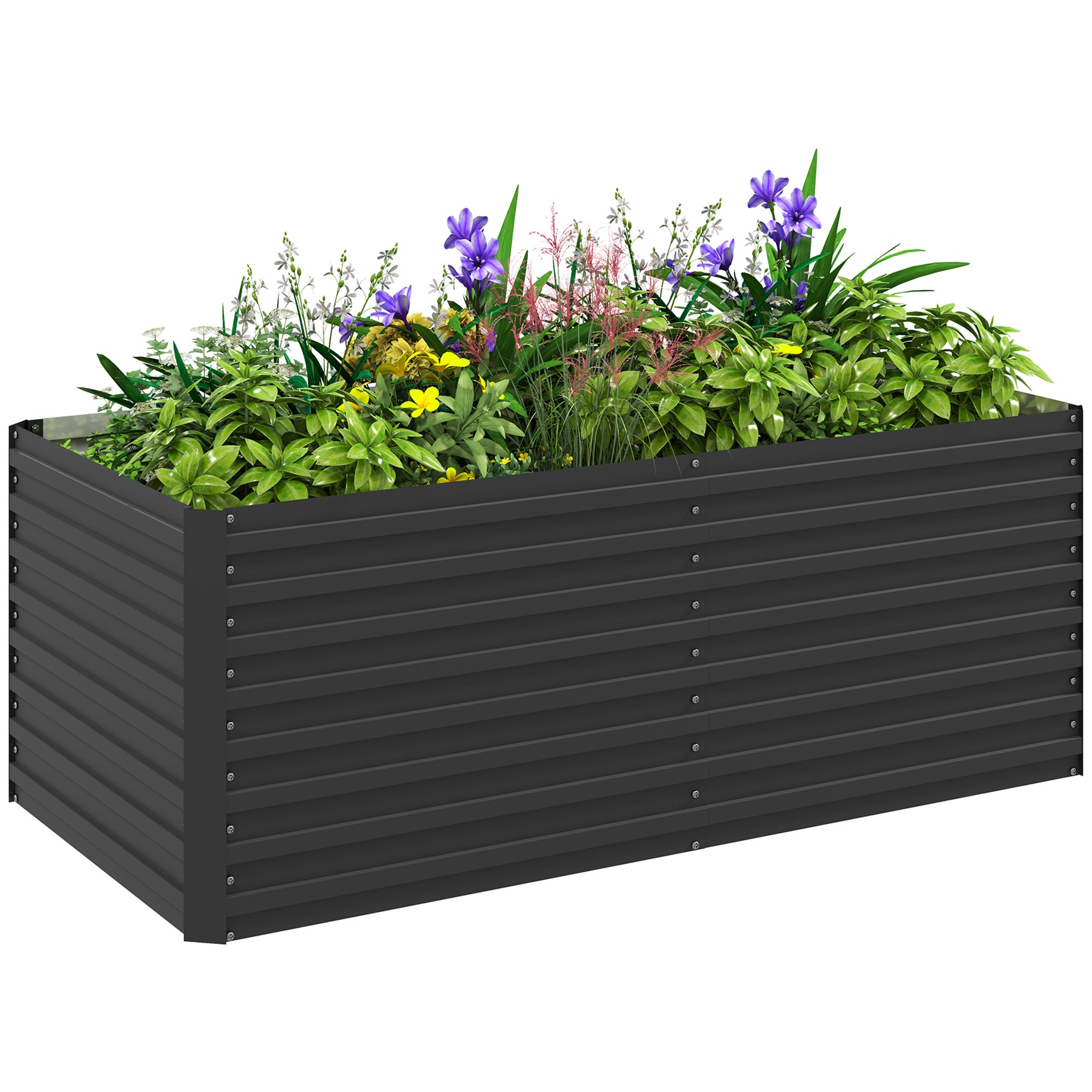 Outdoor Planter, Galvanized Raised Garden Planter Box with Safety Edge and Open Bottom, for Flowers, Herbs, and Vegetables, 160 x 80 x 60 cm, Gray