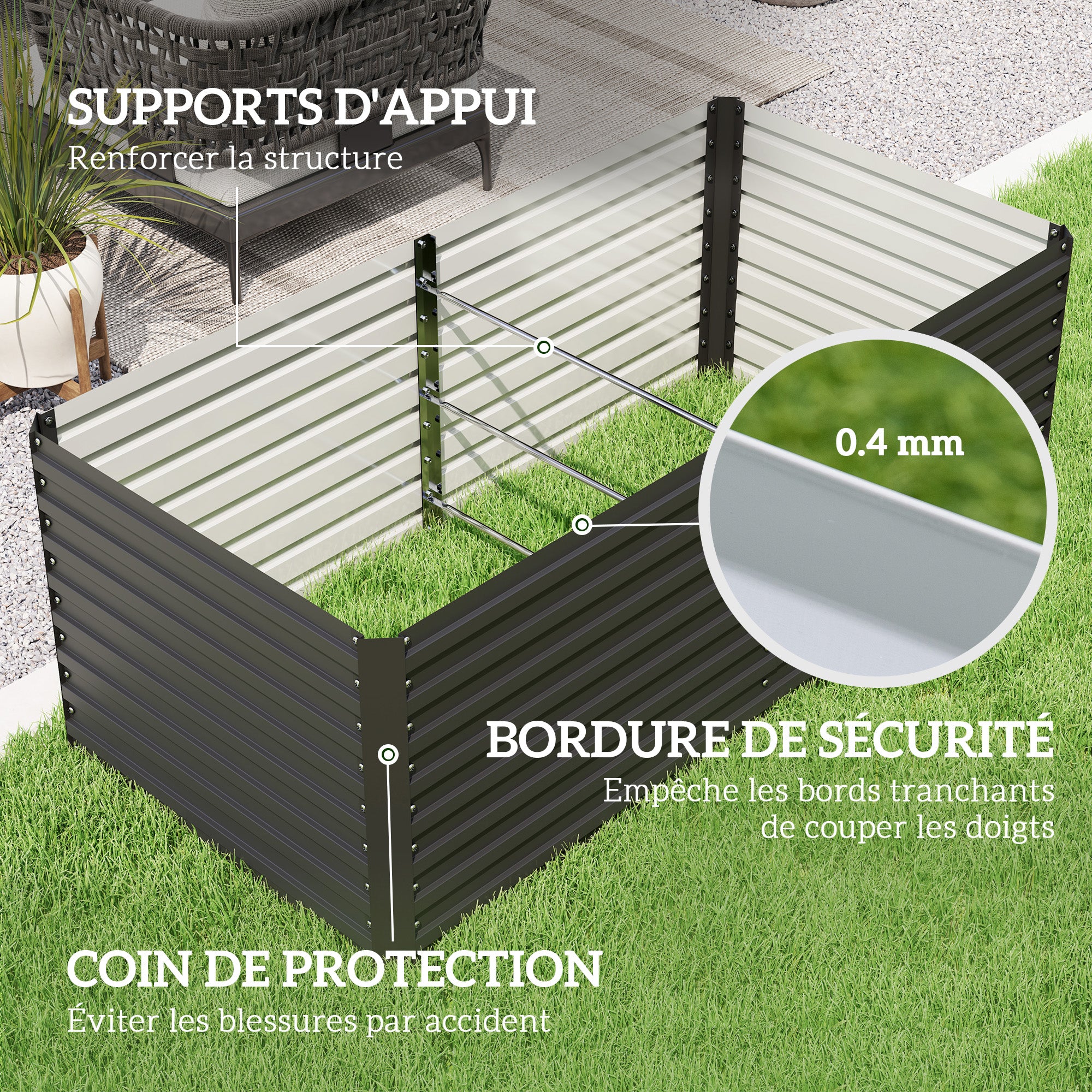 Outdoor Planter, Galvanized Raised Garden Planter Box with Safety Edge and Open Bottom, for Flowers, Herbs, and Vegetables, 160 x 80 x 60 cm, Gray