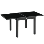 Aluminum Extendable Garden Table Rectangular Dining Table with Tempered Glass Top for 4-6 People Load 50 kg for Terrace 80-160x80x75 cm Black