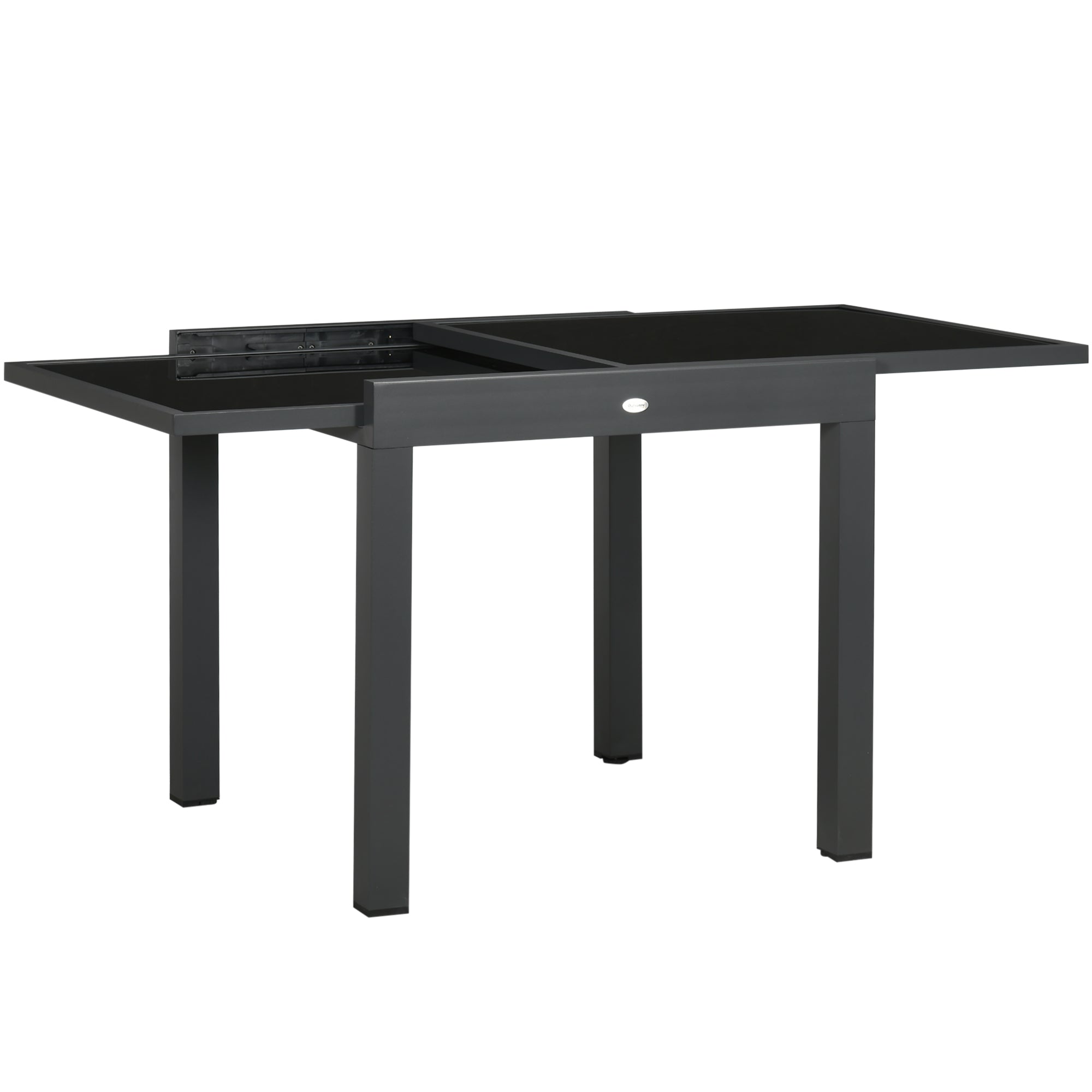 Aluminum Extendable Garden Table Rectangular Dining Table with Tempered Glass Top for 4-6 People Load 50 kg for Terrace 80-160x80x75 cm Black