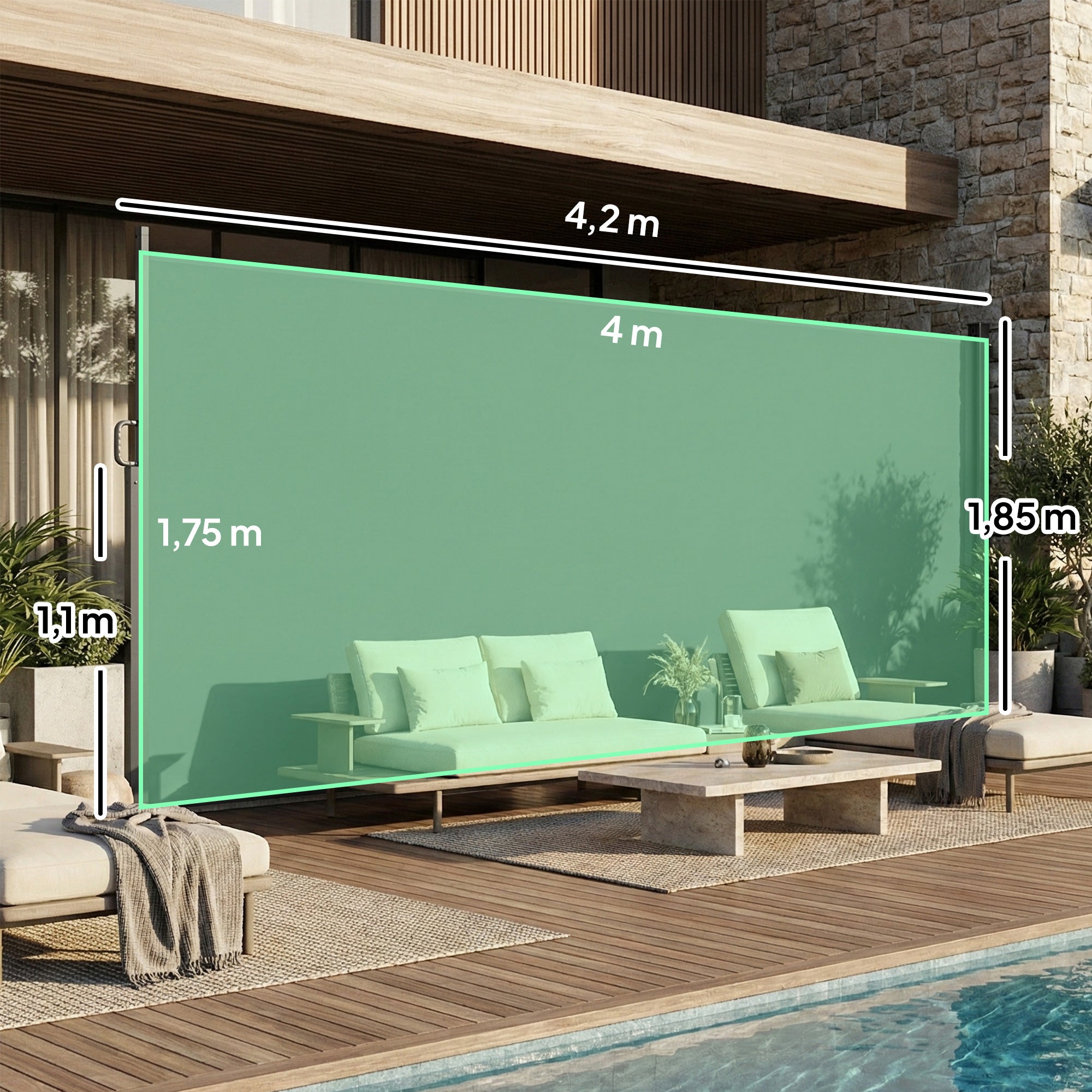 Retractable Opaque Side Awning — Privacy Screen, UPF 50+ Water-Resistant Windbreak, 420 x 185 cm (13'9" x 6'1") — Dark Gray