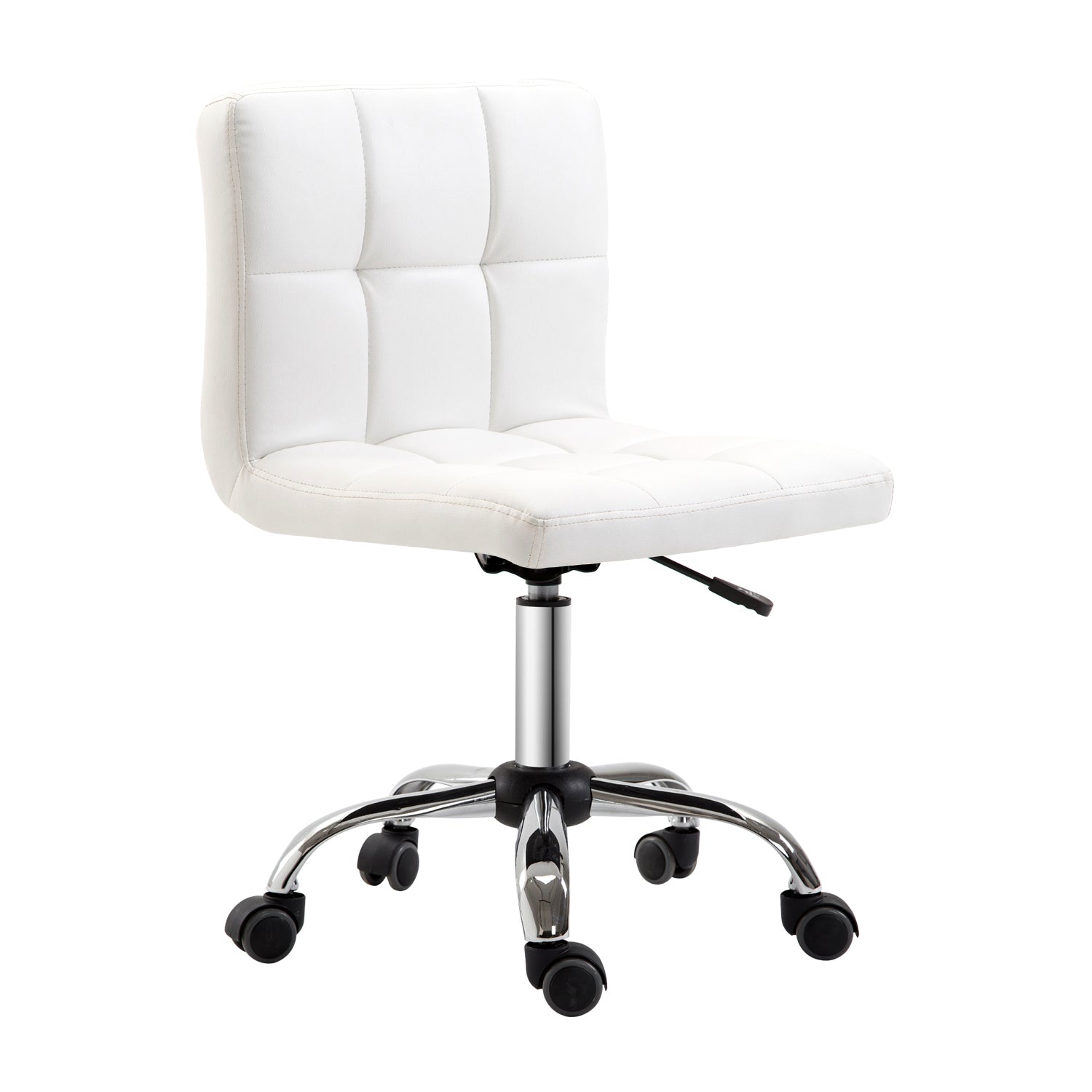 Office Chair, Ergonomic Desk Chair without Armrest, Height-Adjustable Swivel Chair, Computer Chair for Office, Study Room, Faux Leather, White