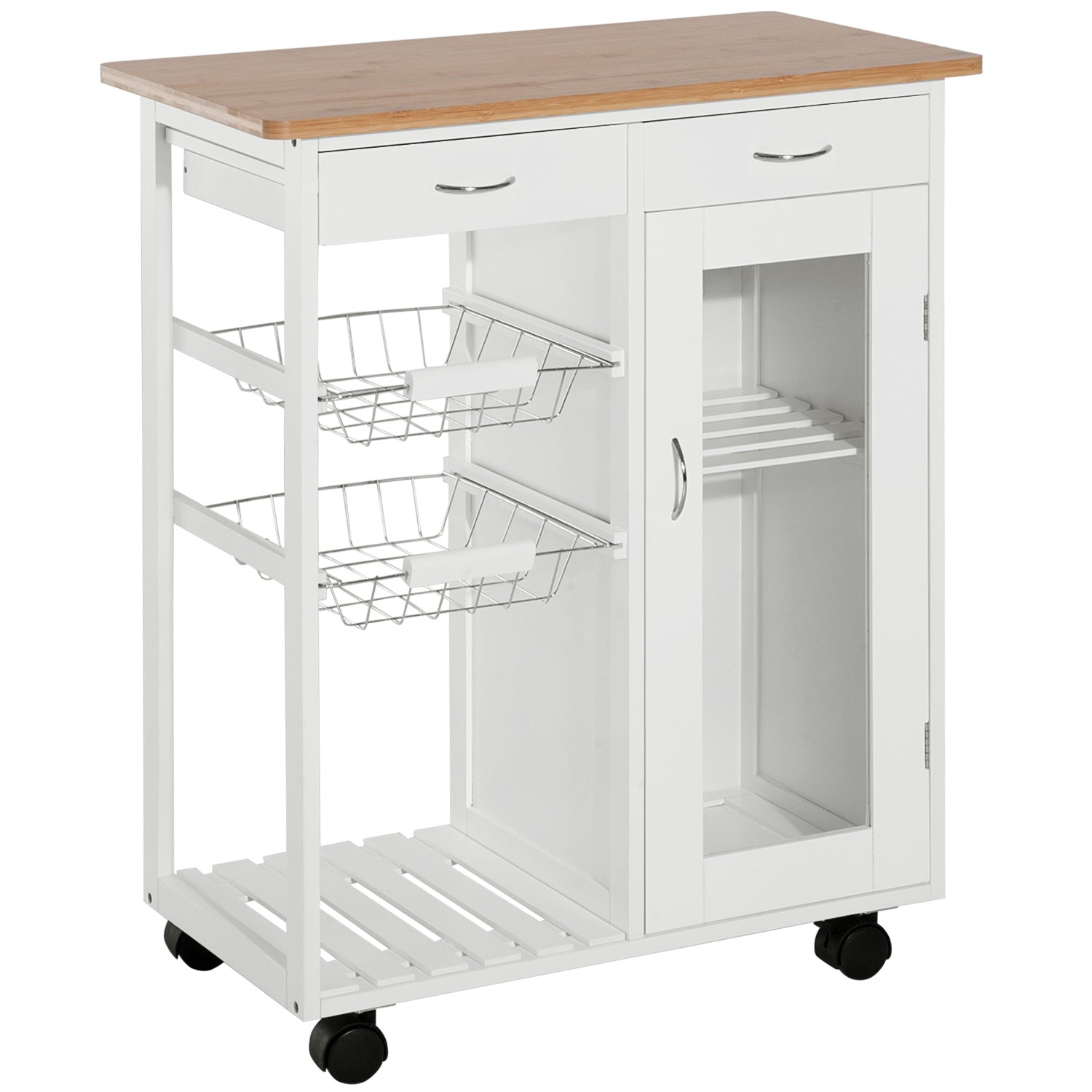 Kitchen Cart Multipurpose Serving Cart Shelf Cart with Wheels for Bathroom Bedroom with Shelves Baskets Drawers 70x37x85cm Wood