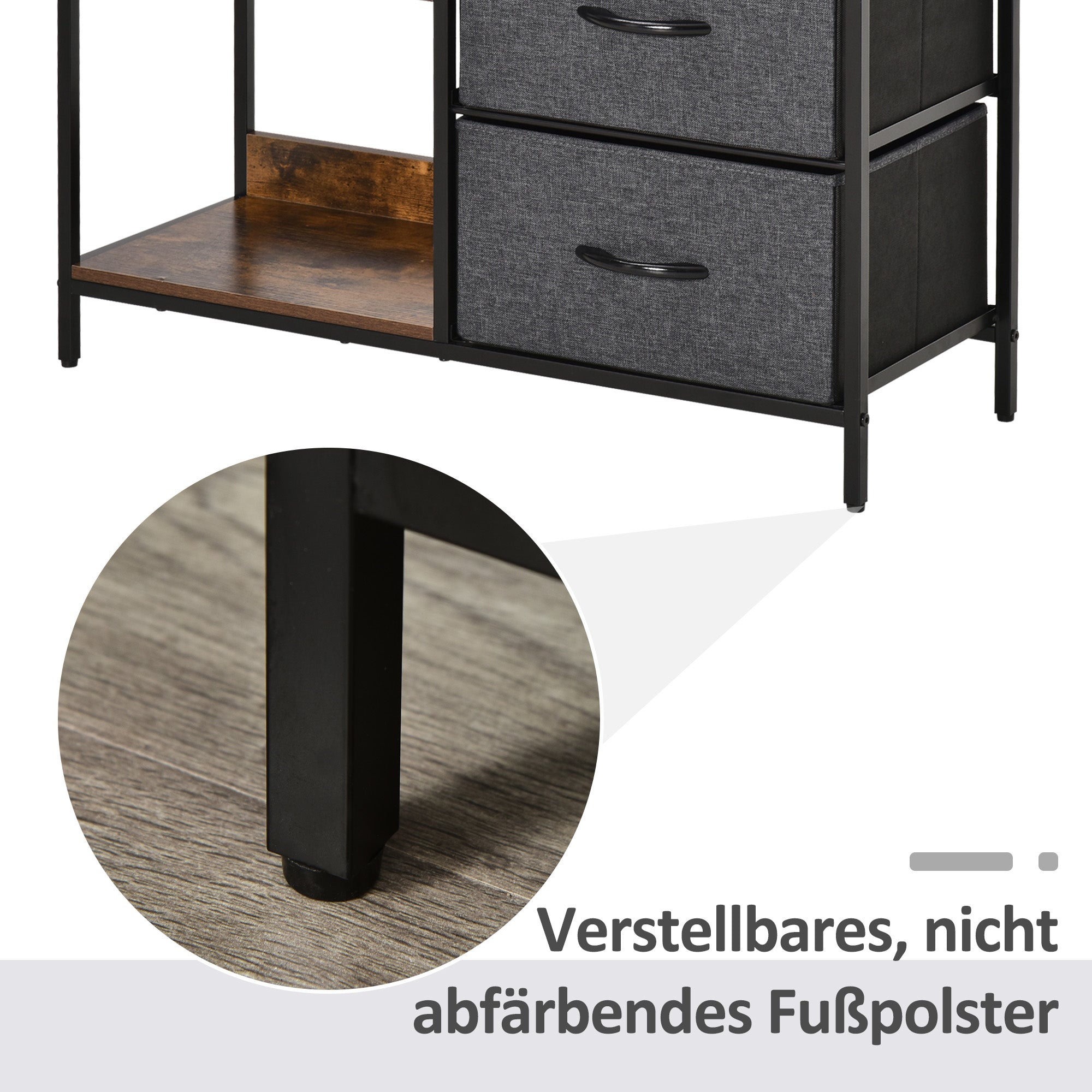 Chest of Drawers Storage Cabinet with 3 Fabric Drawers, 2 Open Shelves, Dresser Cabinet with Metal Frame for Bedroom, Living Room Brown