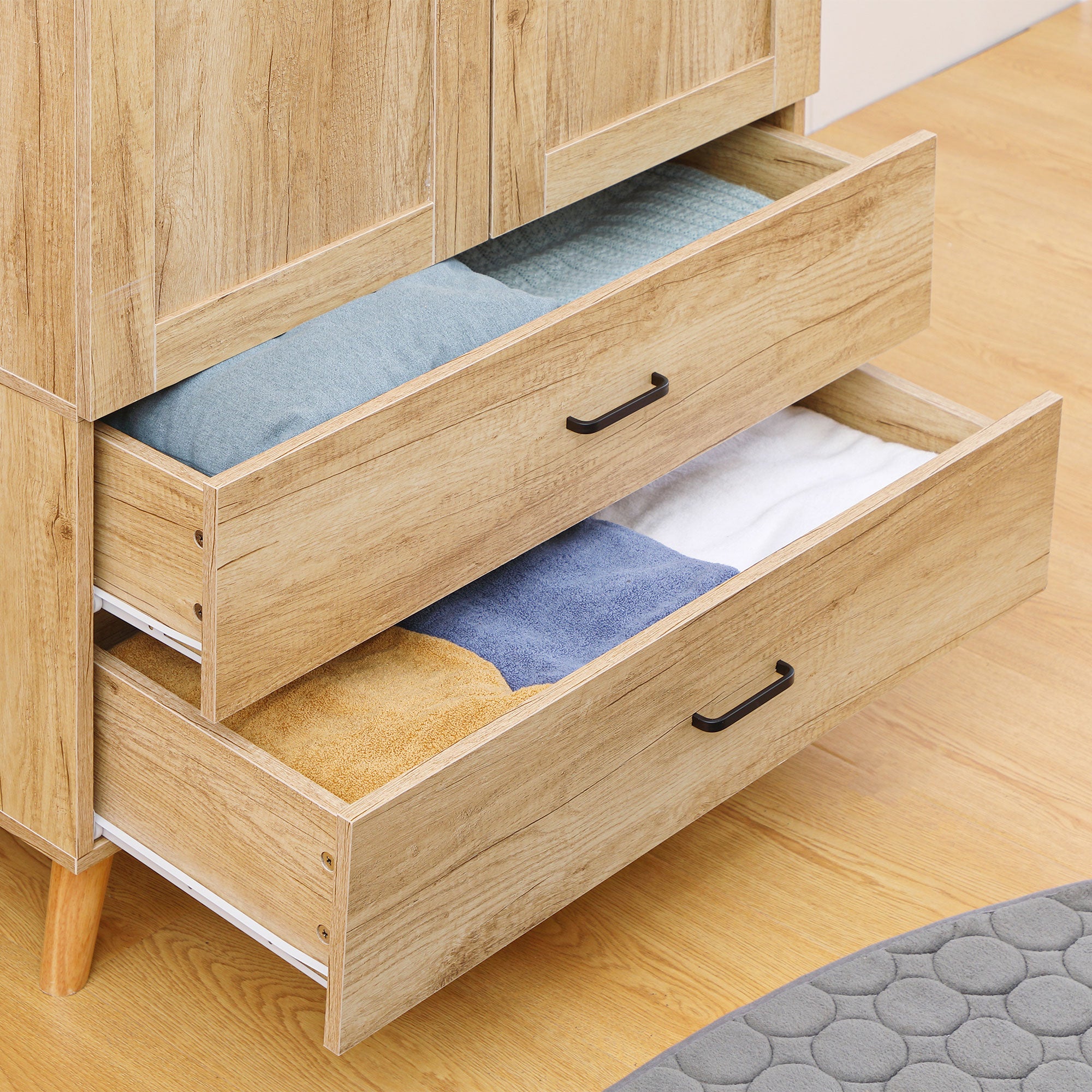 Wardrobe Closet Storage Wardrobe with 2 Doors, 2 Drawers, and Hanging Rod - 80 x 54 x 180 cm
