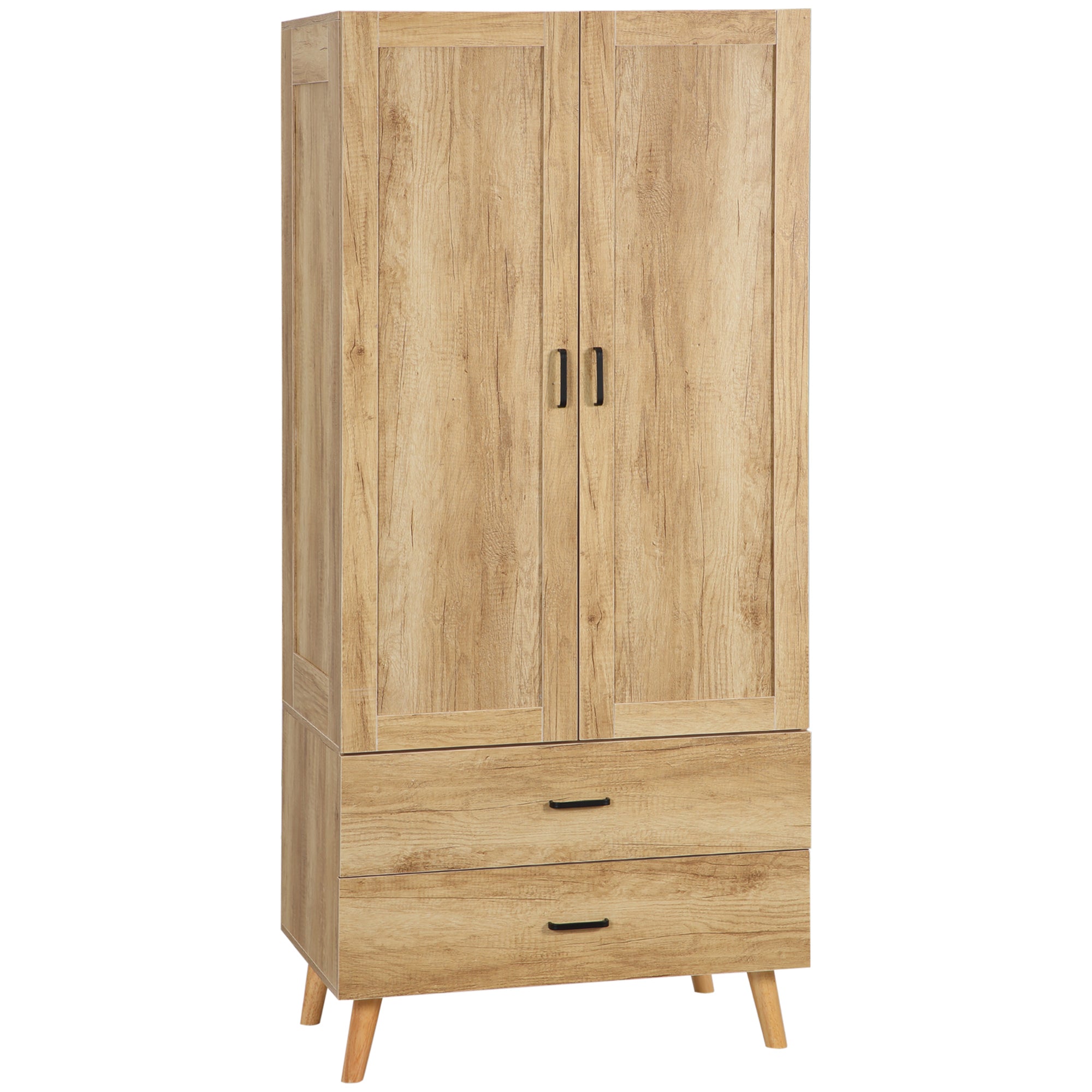 Wardrobe Closet Storage Wardrobe with 2 Doors, 2 Drawers, and Hanging Rod - 80 x 54 x 180 cm