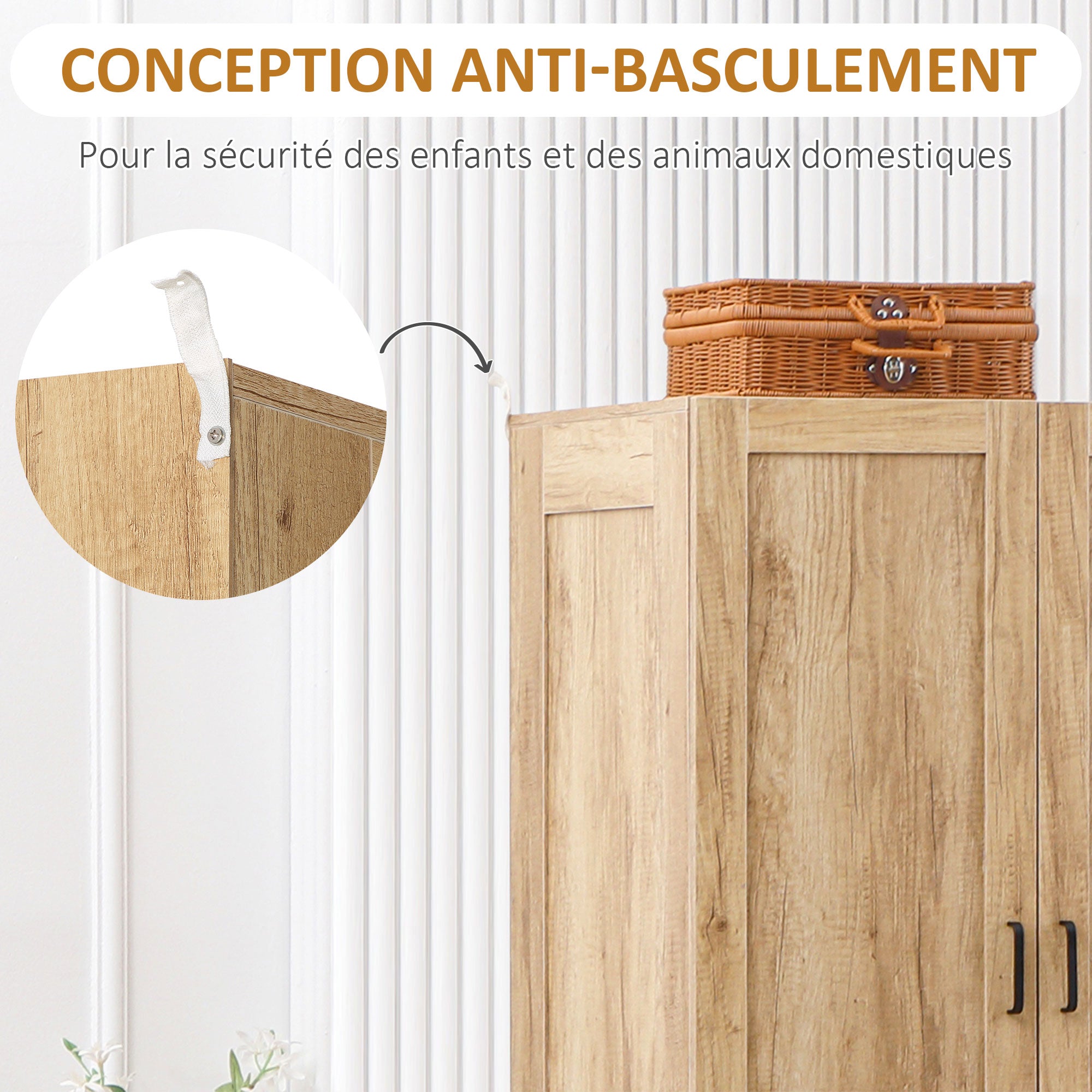 Wardrobe Closet Storage Wardrobe with 2 Doors, 2 Drawers, and Hanging Rod - 80 x 54 x 180 cm