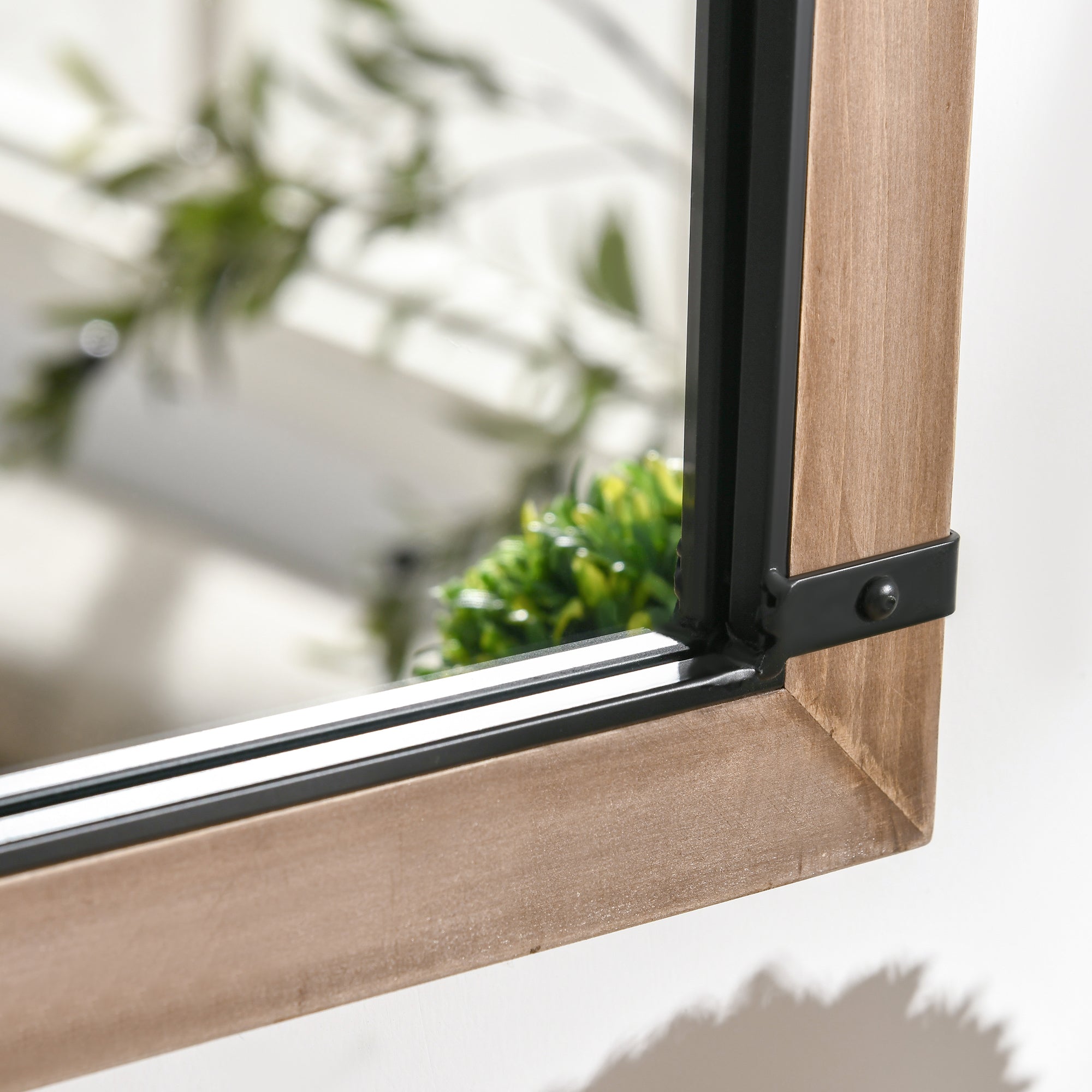 Decorative Wooden Wall Mirror 93x60 cm Window Mirror with 2 Hooks Vintage Style for Living Room Bedroom Dining Room Entryway Brown