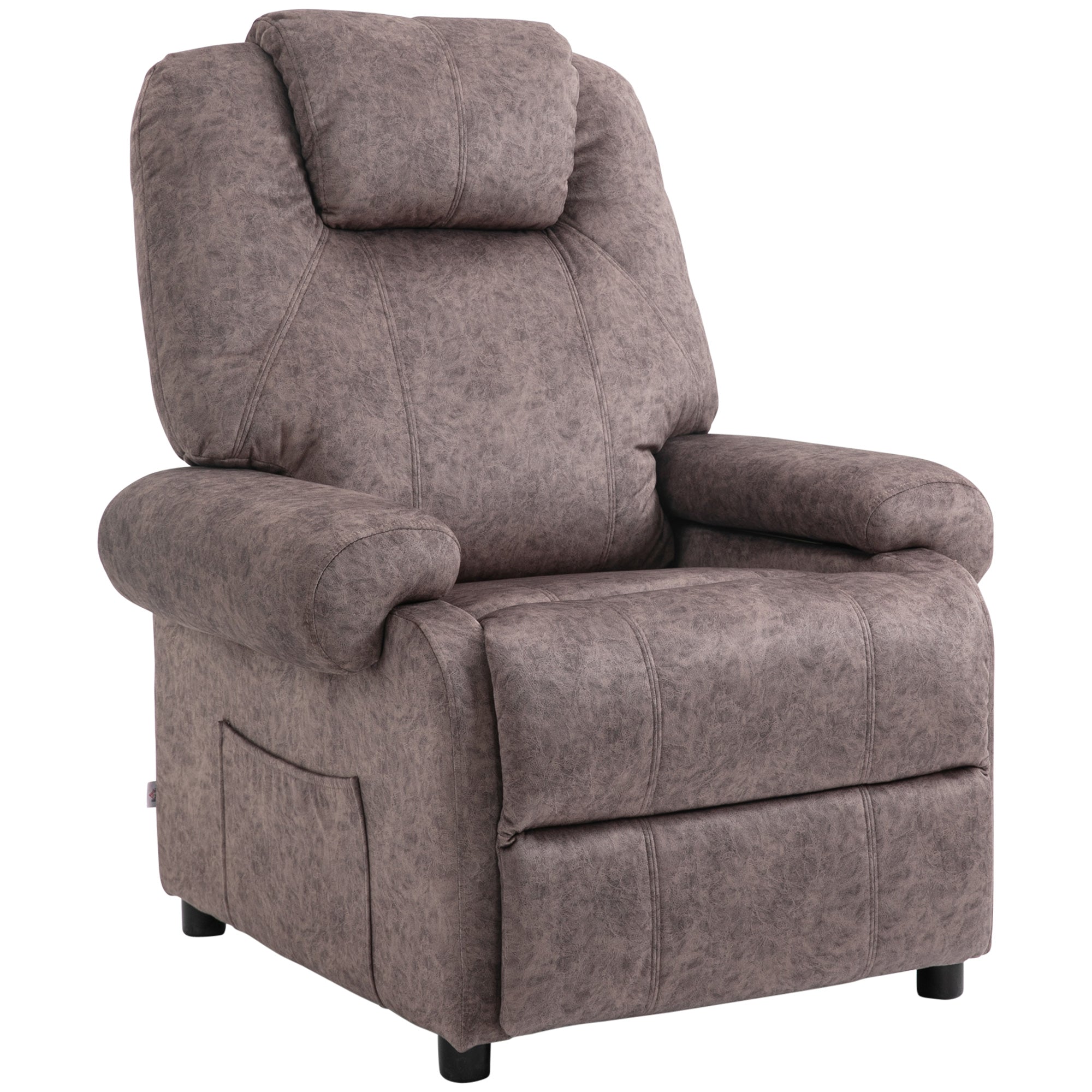 Manual Reclining Relax Armchair in Fabric, Reclining Armchair with Removable Footrest and Side Pocket, Brown