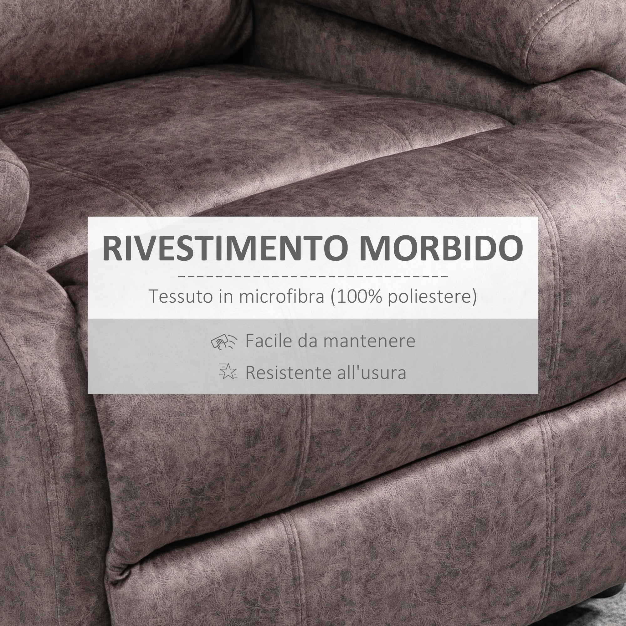 Manual Reclining Relax Armchair in Fabric, Reclining Armchair with Removable Footrest and Side Pocket, Brown