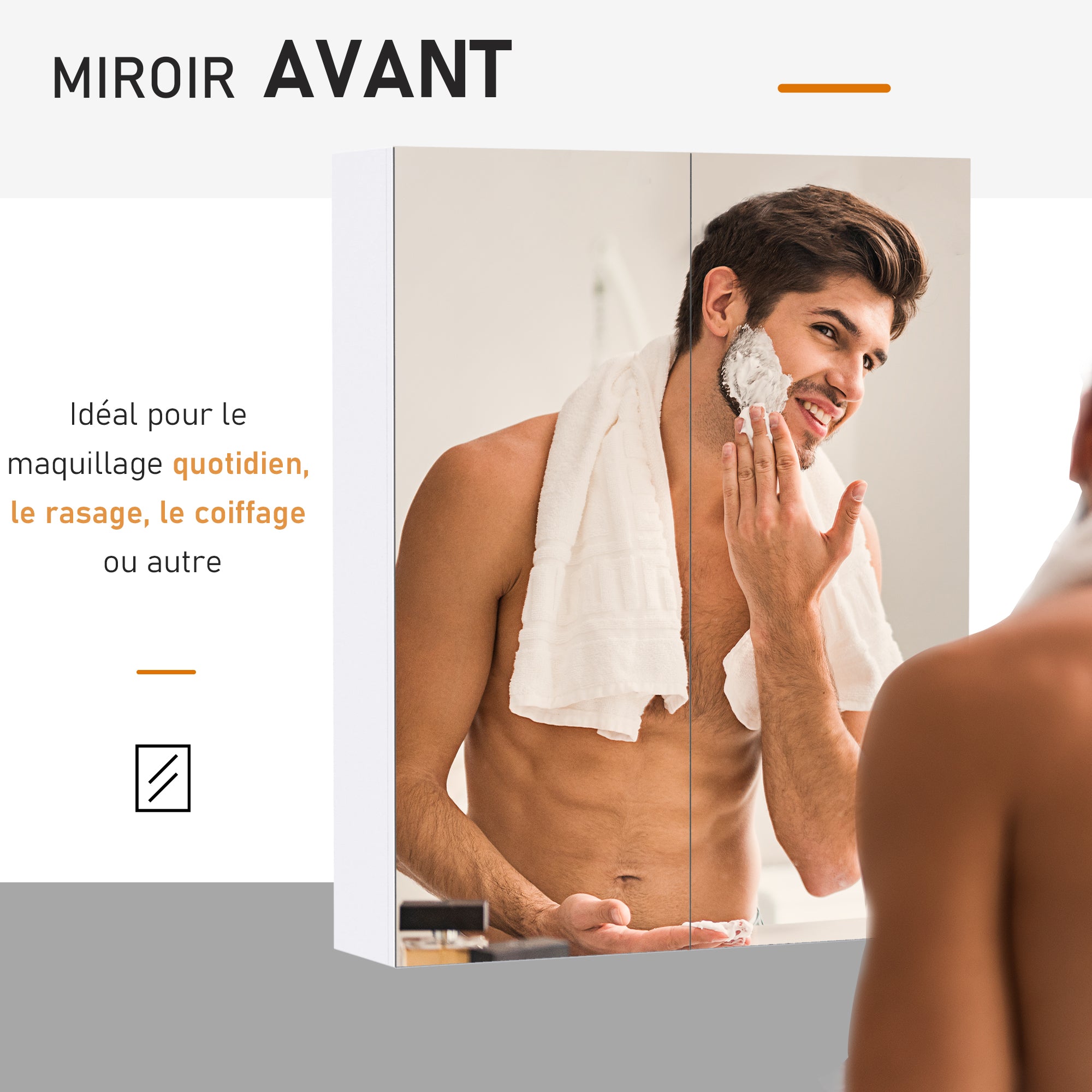 Wall-mounted bathroom cabinet with mirror, 60 x 75 cm, bathroom furniture, medicine cabinet with adjustable shelf, white