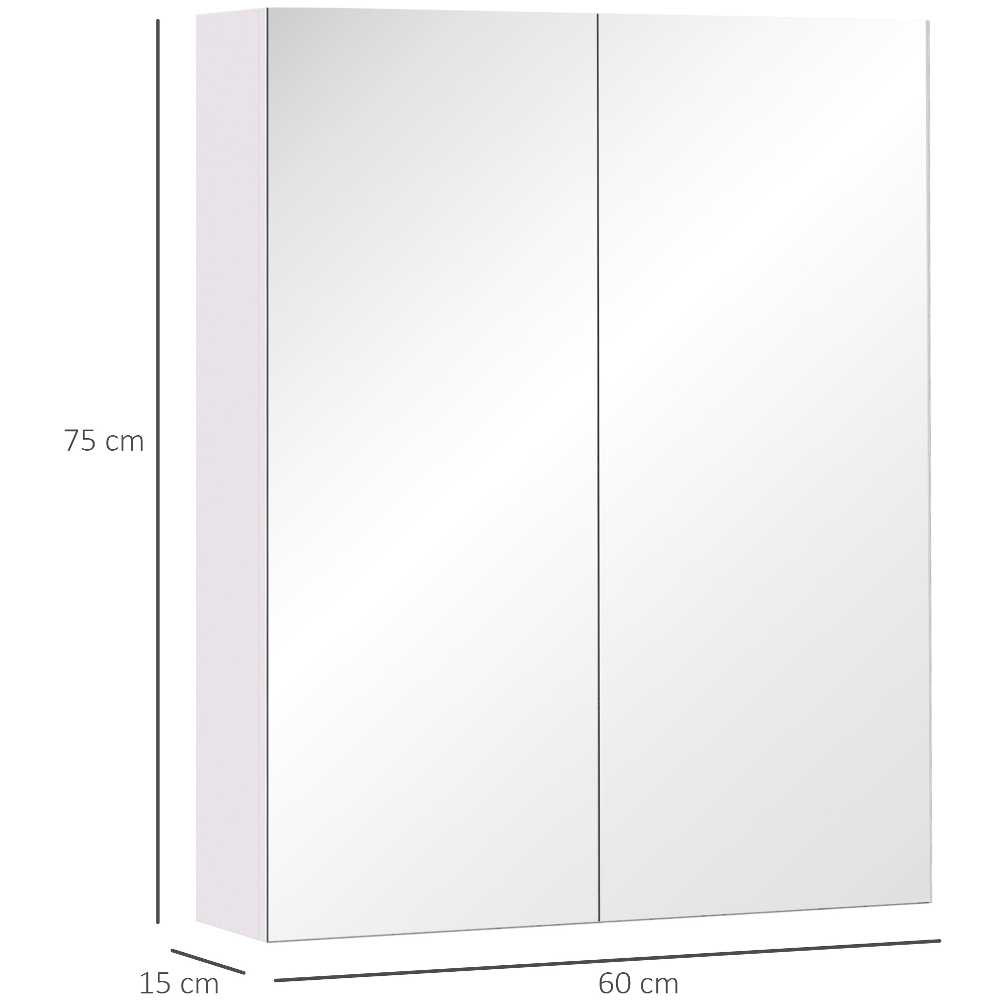 Wall-mounted bathroom cabinet with mirror, 60 x 75 cm, bathroom furniture, medicine cabinet with adjustable shelf, white