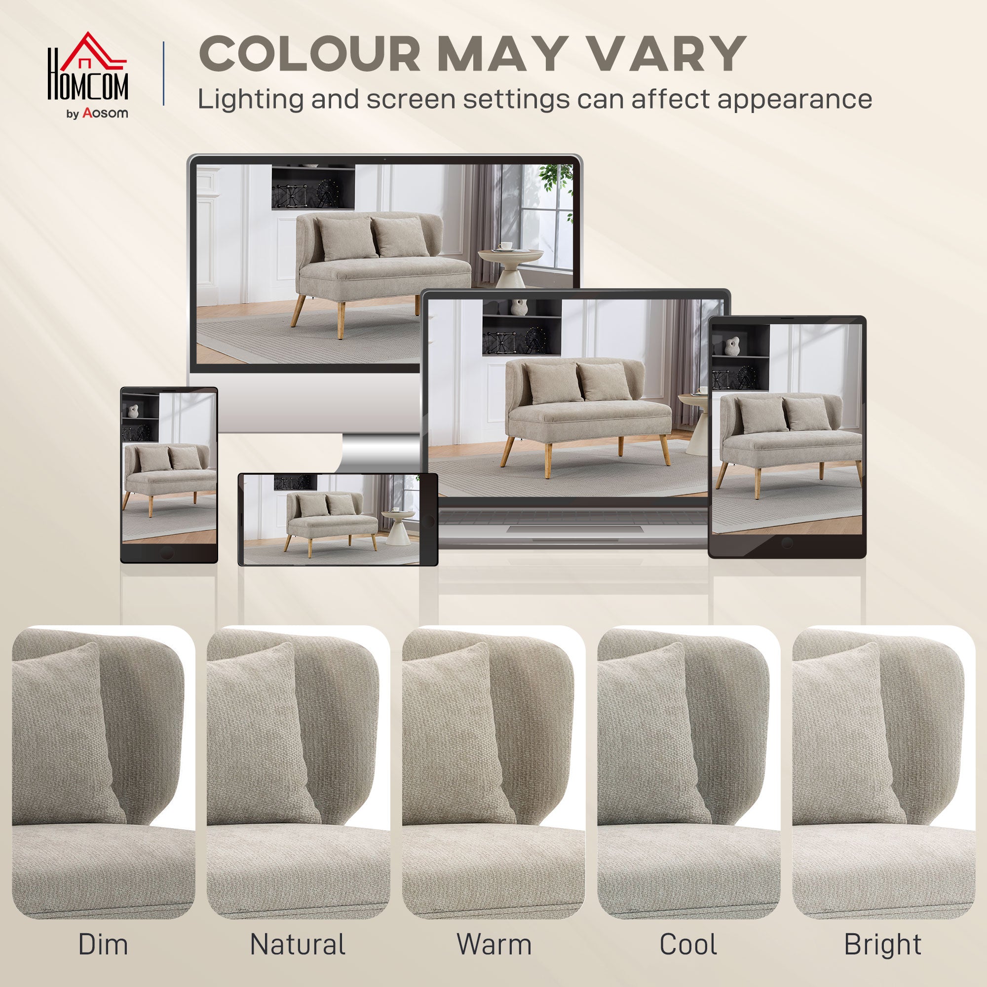 2-Seater Sofa — Compact Wingback Loveseat with Thick Padded Chenille Upholstery & Rubberwood Legs, Beige