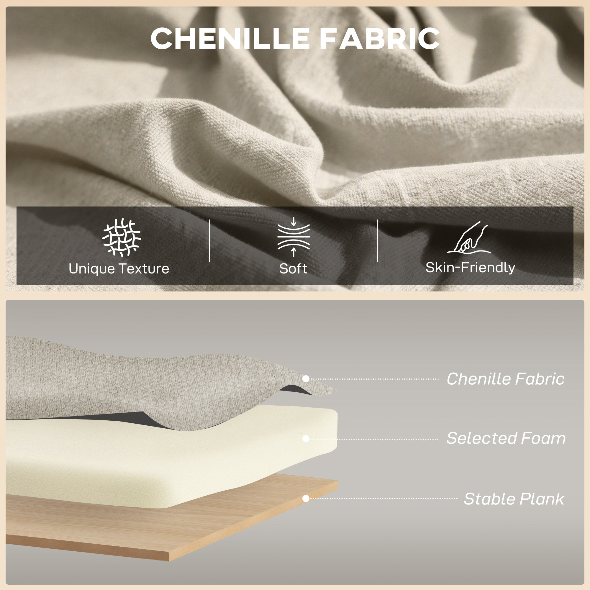 2-Seater Sofa — Compact Wingback Loveseat with Thick Padded Chenille Upholstery & Rubberwood Legs, Beige