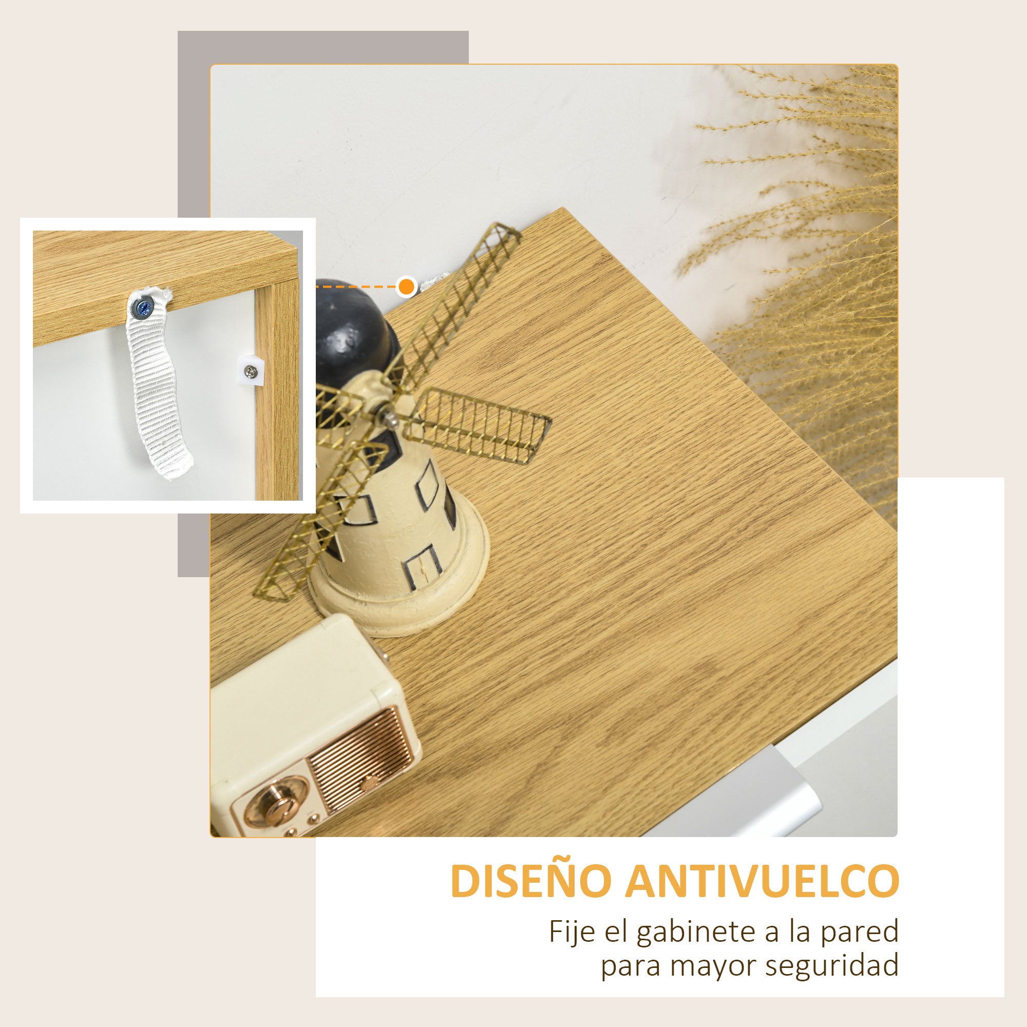 Bedroom Dresser Living Room Sideboard with 4 High Gloss Drawers Door and Adjustable Shelves for Dining Room 105x35x92 cm White and Natural