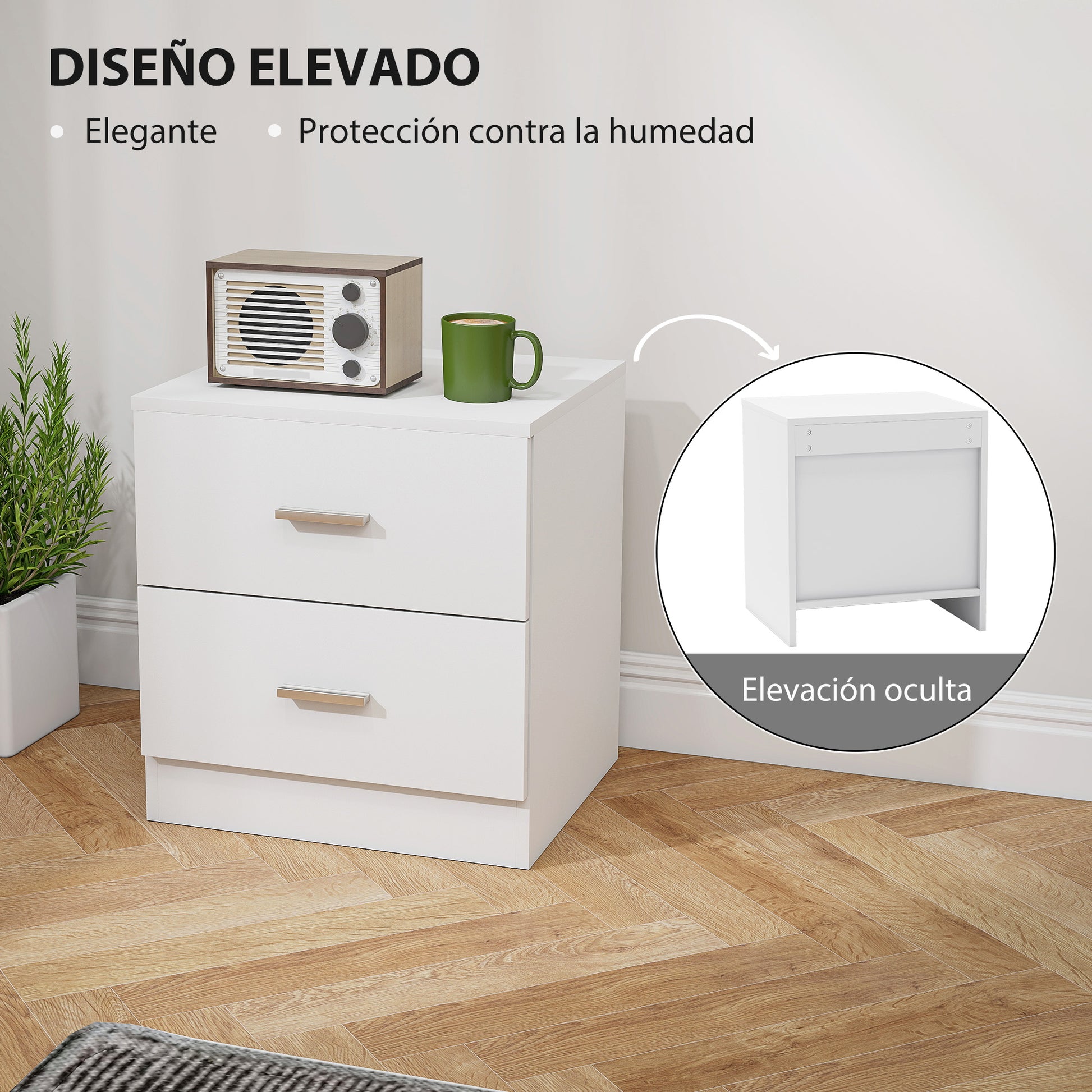 Modern Bedside Table Nightstand with 2 Drawers Side Table for Living Room Bedroom Load 30 kg 45x39.5x49 cm White