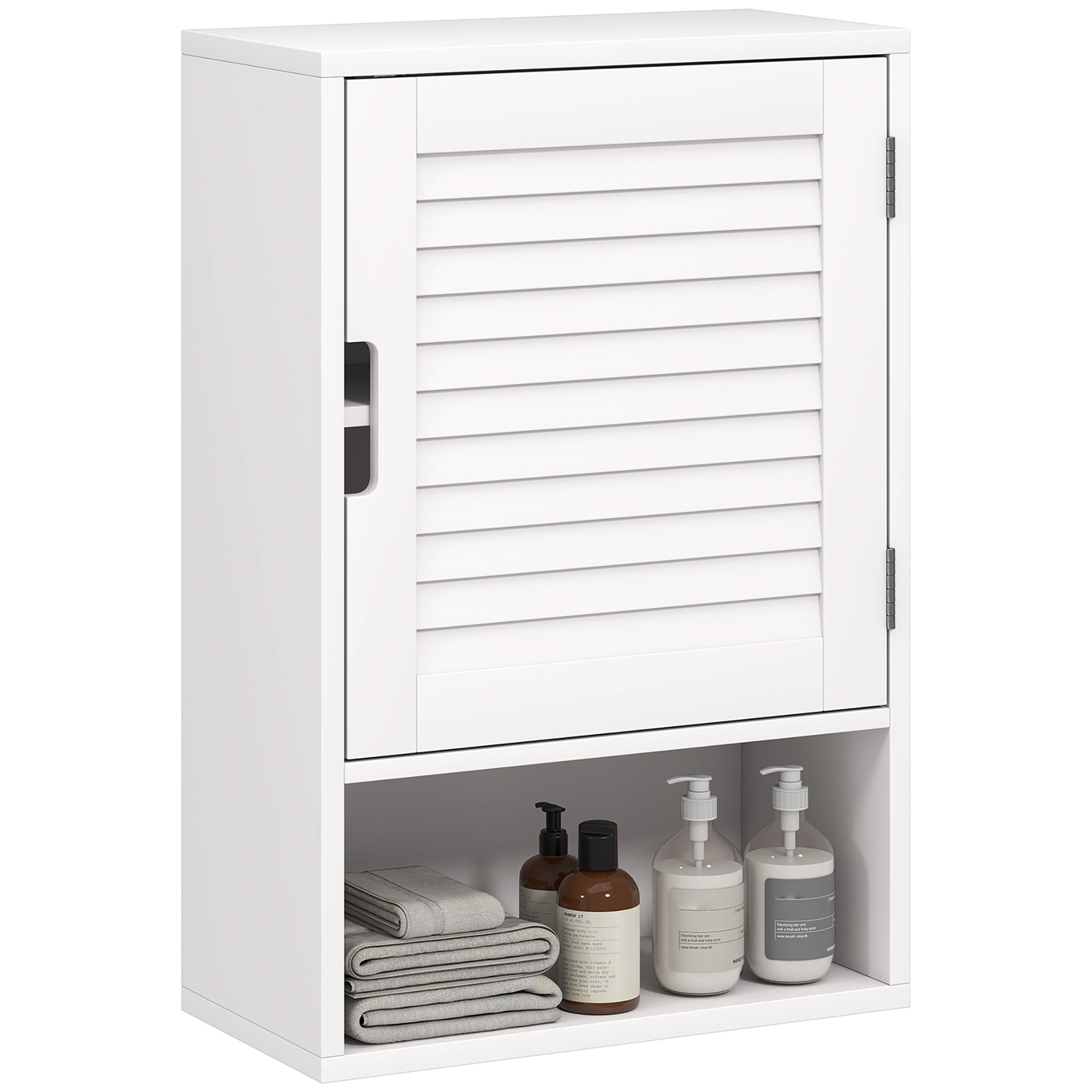 Wall-Mounted Bathroom Cabinet, Hanging Storage with Soft-Close Door, Adjustable Shelf & Open Compartment, 15.7 x 7.9 x 23.6 in, White