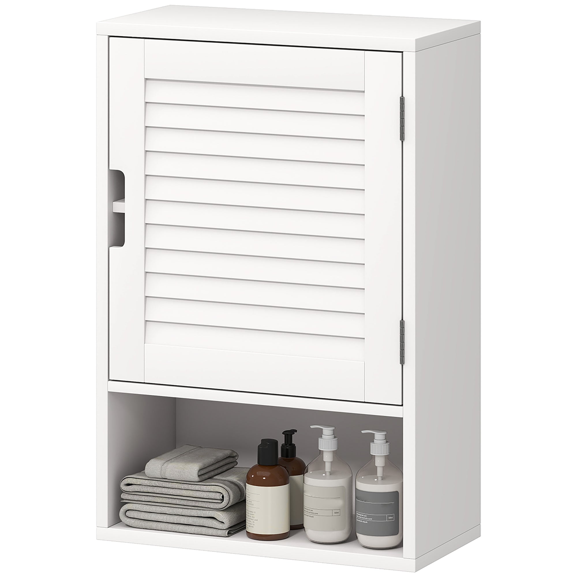 Wall-Mounted Bathroom Cabinet, Hanging Storage with Soft-Close Door, Adjustable Shelf & Open Compartment, 15.7 x 7.9 x 23.6 in, White
