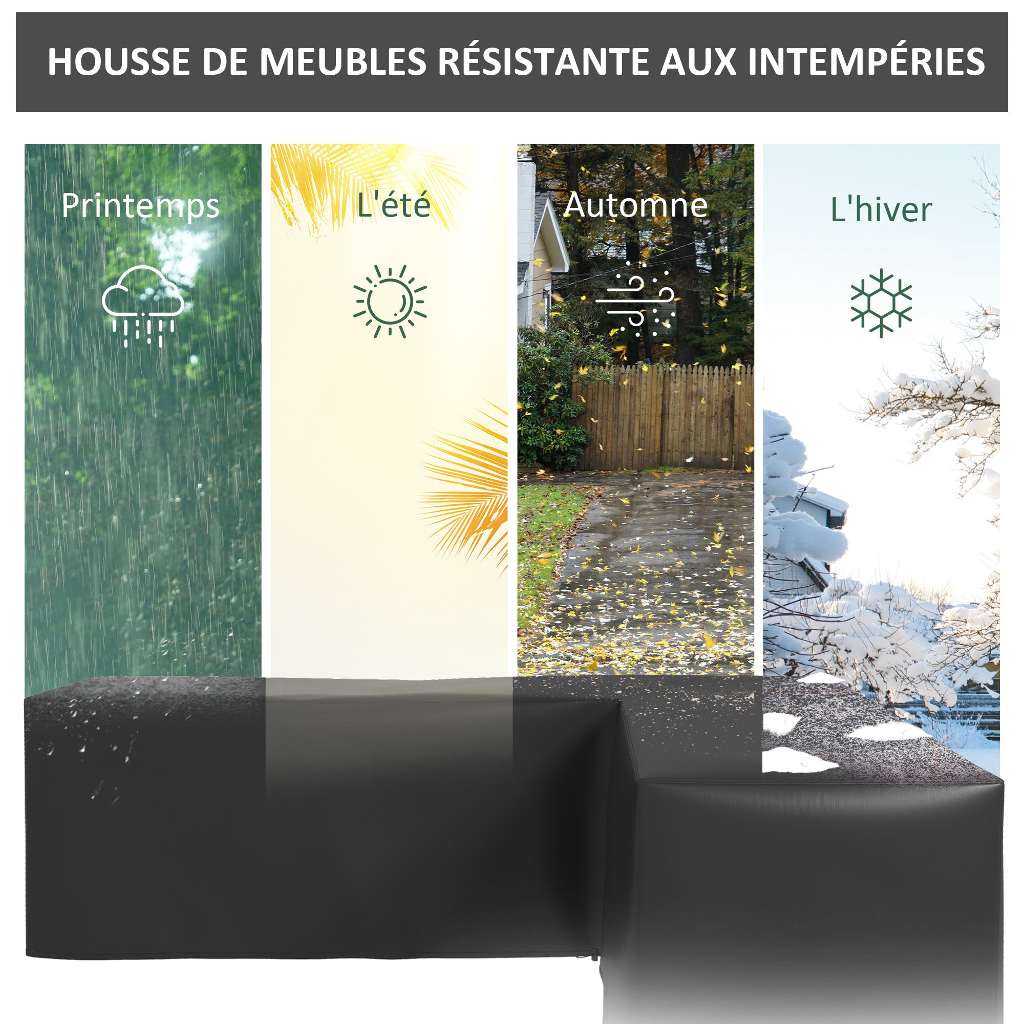 Waterproof Protective Cover Corner Garden Sofa 420D Oxford Fabric Outdoor Waterproof UV-resistant Cover 250W x 250D x 79H cm, Black