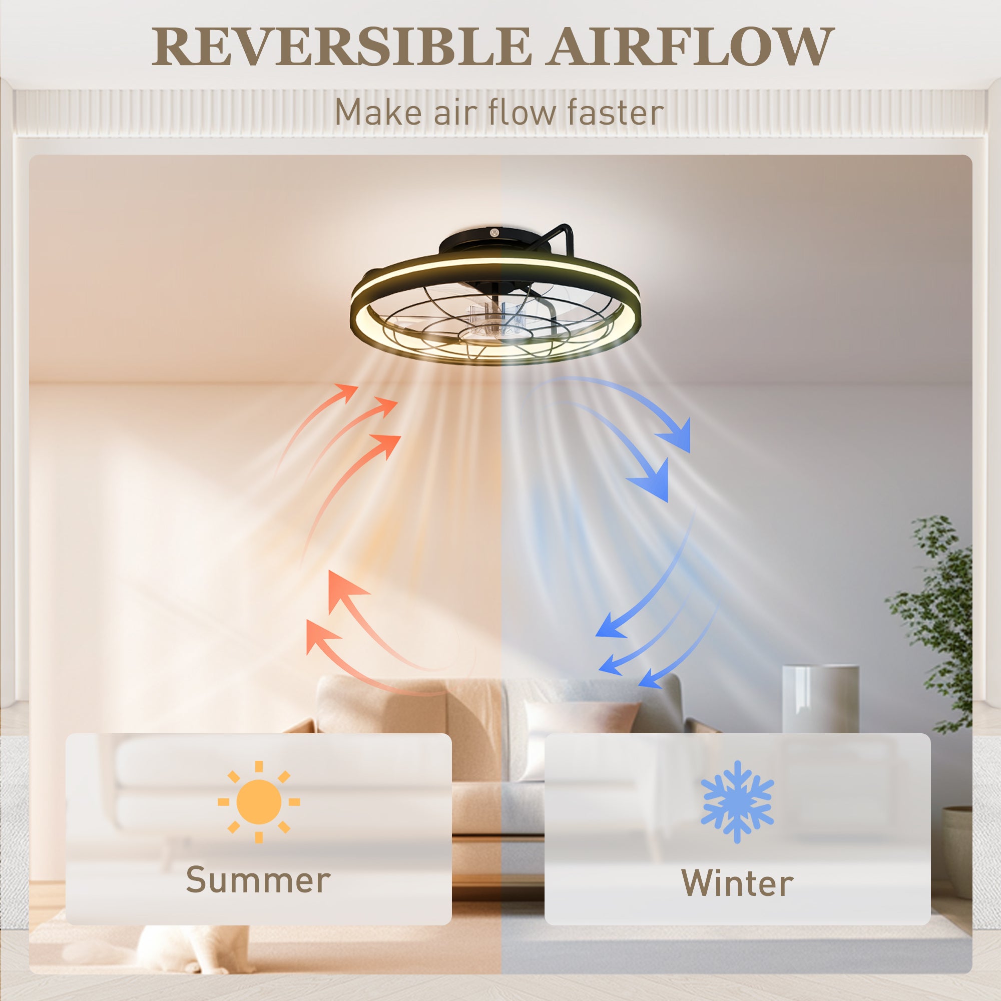Ceiling Fan with Light, Remote Control, 19 in (48 cm), 40W LED Ceiling Light & Fan, 3 Color Temperatures, Timer, 6 Speeds, Dimmable, Quiet DC Motor, Black Shade