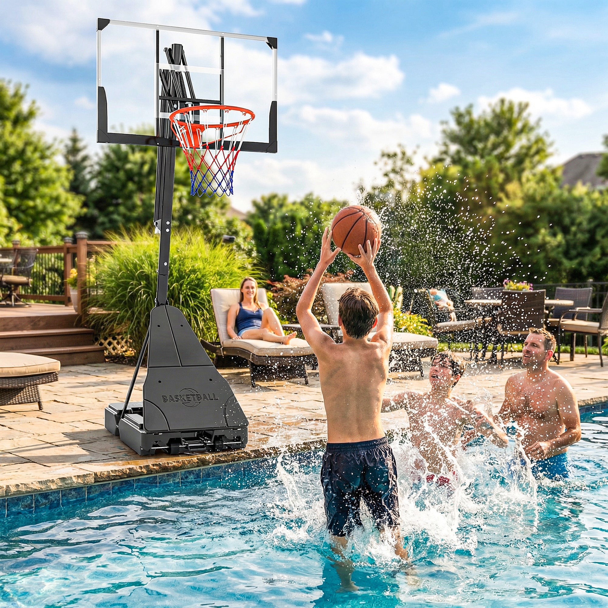 SPORTNOW Portable Outdoor Basketball Hoop — Adjustable Height 2.45–3.05 m (8.0–10.0 ft), Wheels, Fillable Base, Shatterproof Backboard & Ball-Return — For Teens & Adults