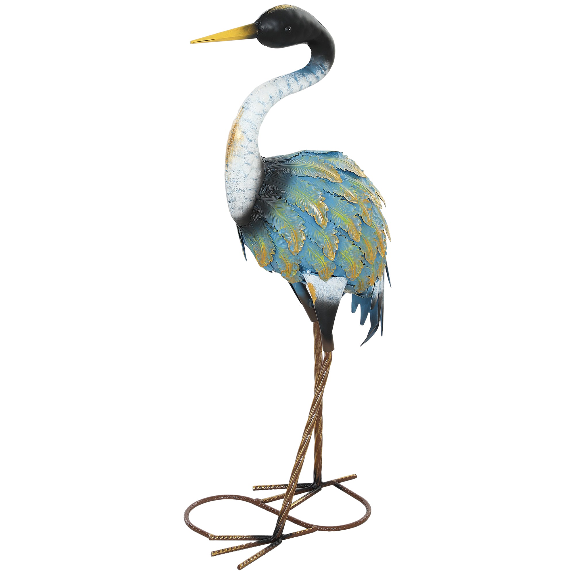 Garden Figurine, Heron Sculpture Made of Metal, Outdoor Garden Decoration 63 cm, for Pond, Patio, Terrace, Lawn, multicolor