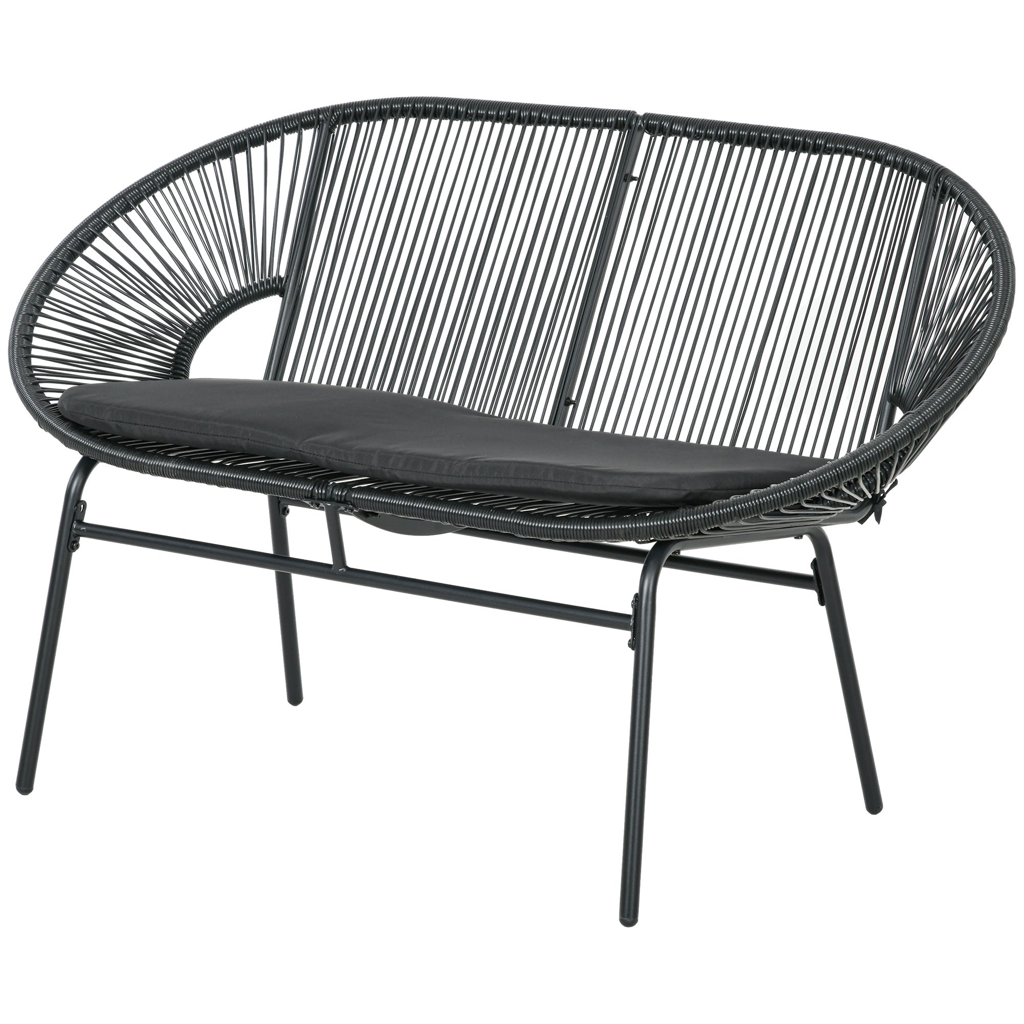 2-Seater Acapulco Garden Chair with Armrests Cushions and Steel Frame Load 260 kg for Balcony Terrace Patio 132x72x83 cm Black