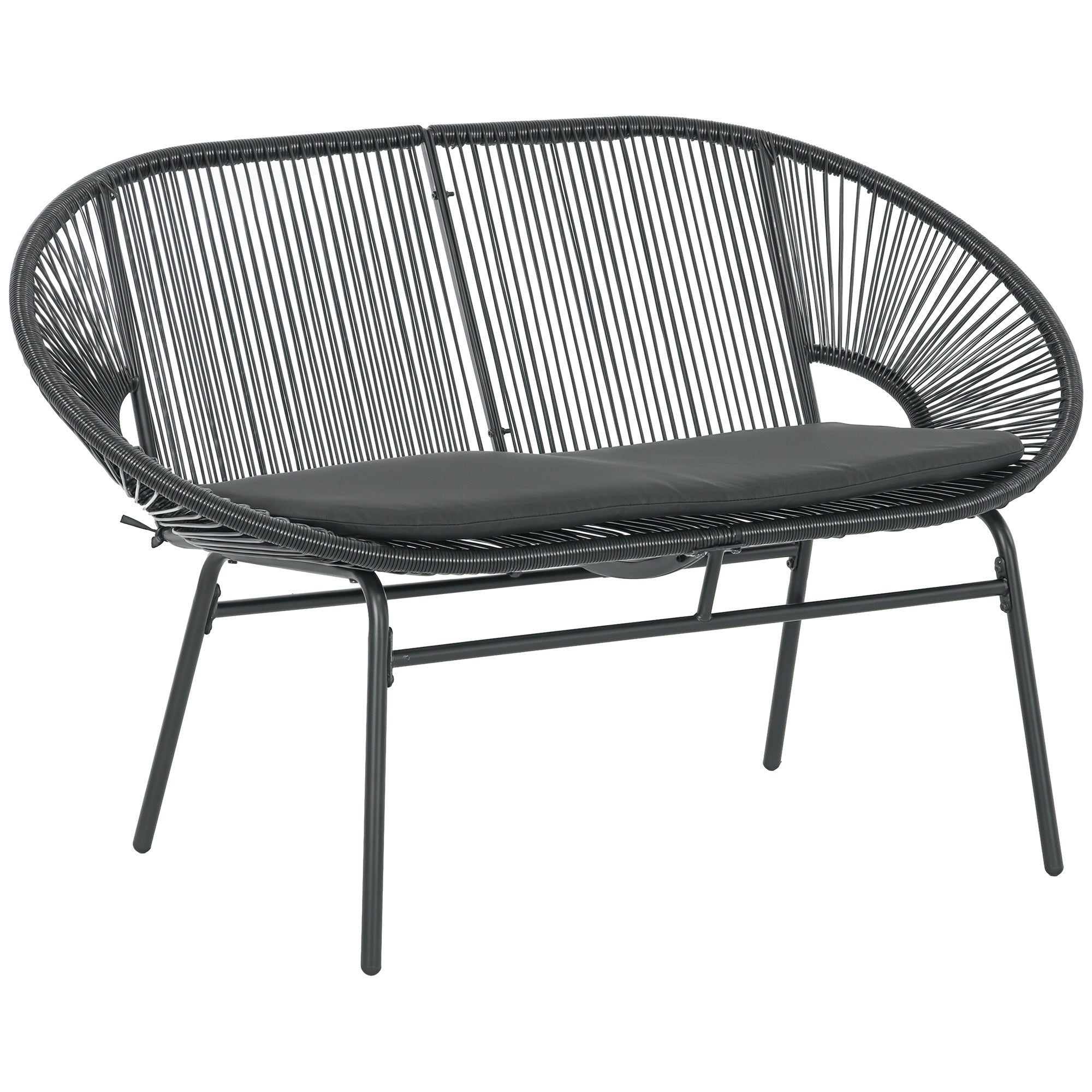 2-Seater Acapulco Garden Chair with Armrests Cushions and Steel Frame Load 260 kg for Balcony Terrace Patio 132x72x83 cm Black
