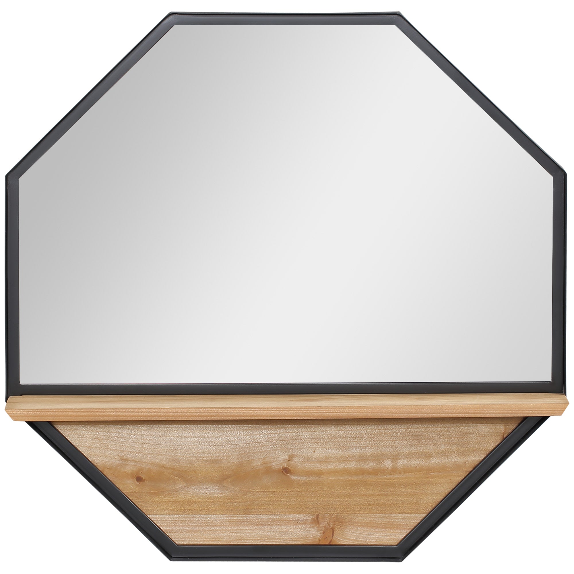 Decorative Wall Mirror 61x61 cm Octagonal Mirror with Storage Shelf for Living Room Bedroom Entryway Black