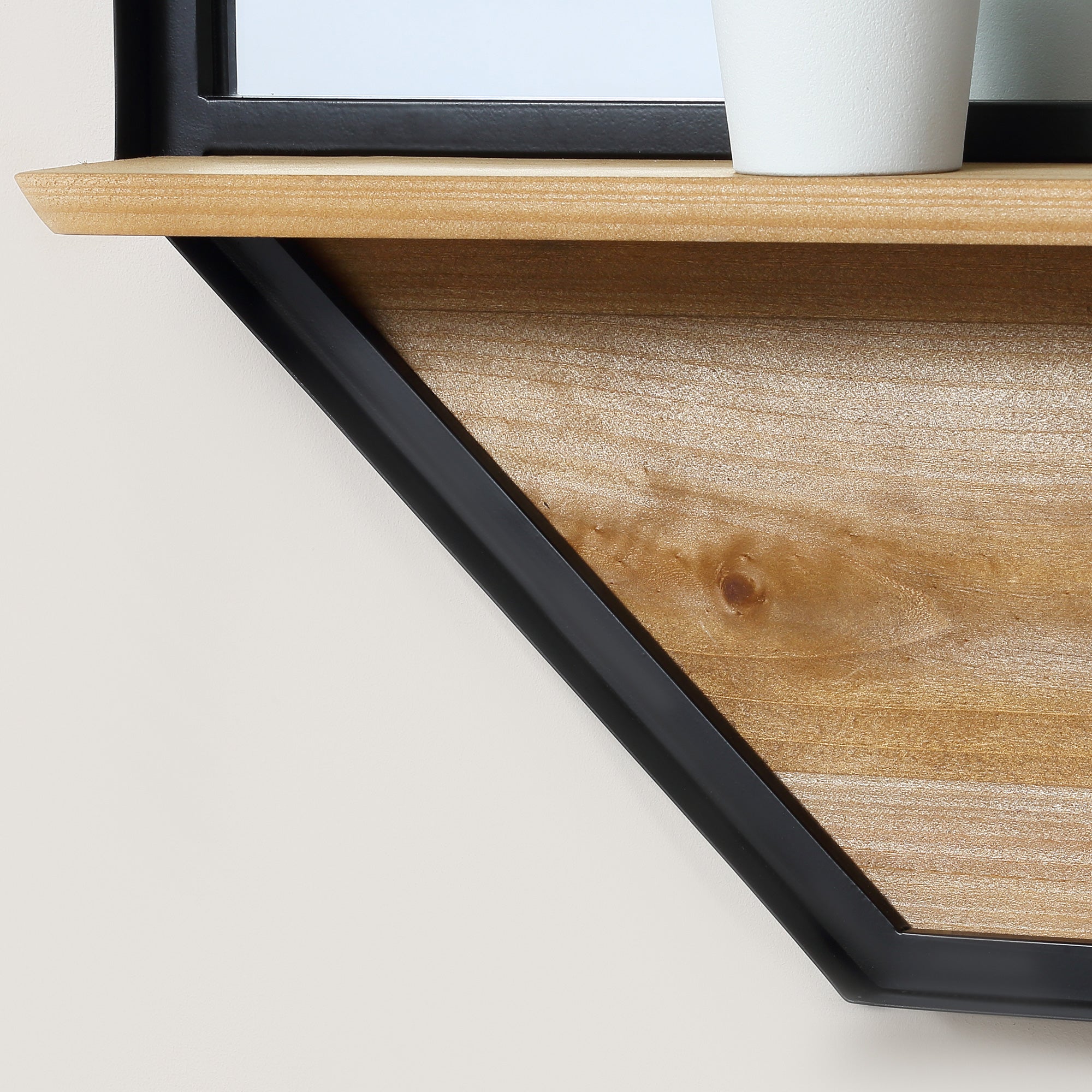 Decorative Wall Mirror 61x61 cm Octagonal Mirror with Storage Shelf for Living Room Bedroom Entryway Black