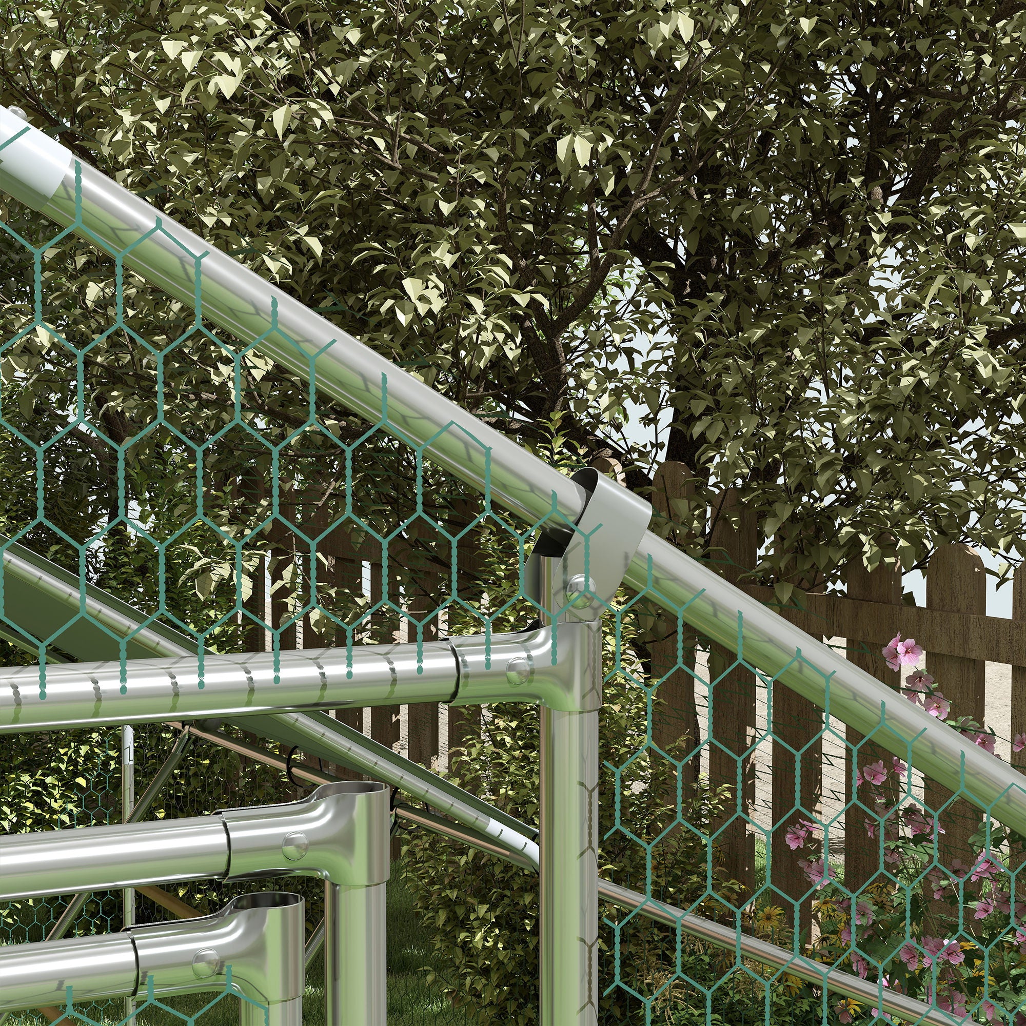 Outdoor Chicken Coop 3x4x1.95 m Galvanized Steel Chicken Coop with Hanging Skewer Feeder Multifunctional Perch UV and Waterproof Cover for Rabbits Ducks Geese Silver