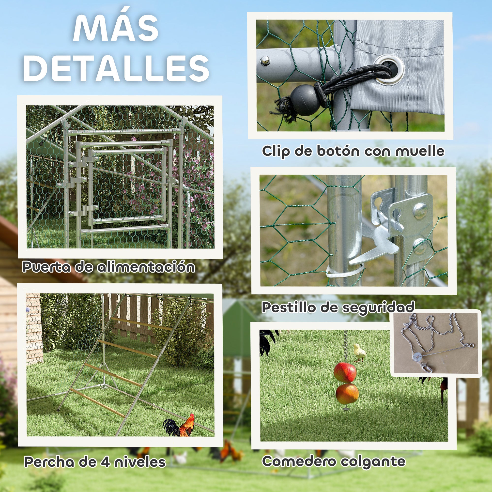 Outdoor Chicken Coop 3x4x1.95 m Galvanized Steel Chicken Coop with Hanging Skewer Feeder Multifunctional Perch UV and Waterproof Cover for Rabbits Ducks Geese Silver