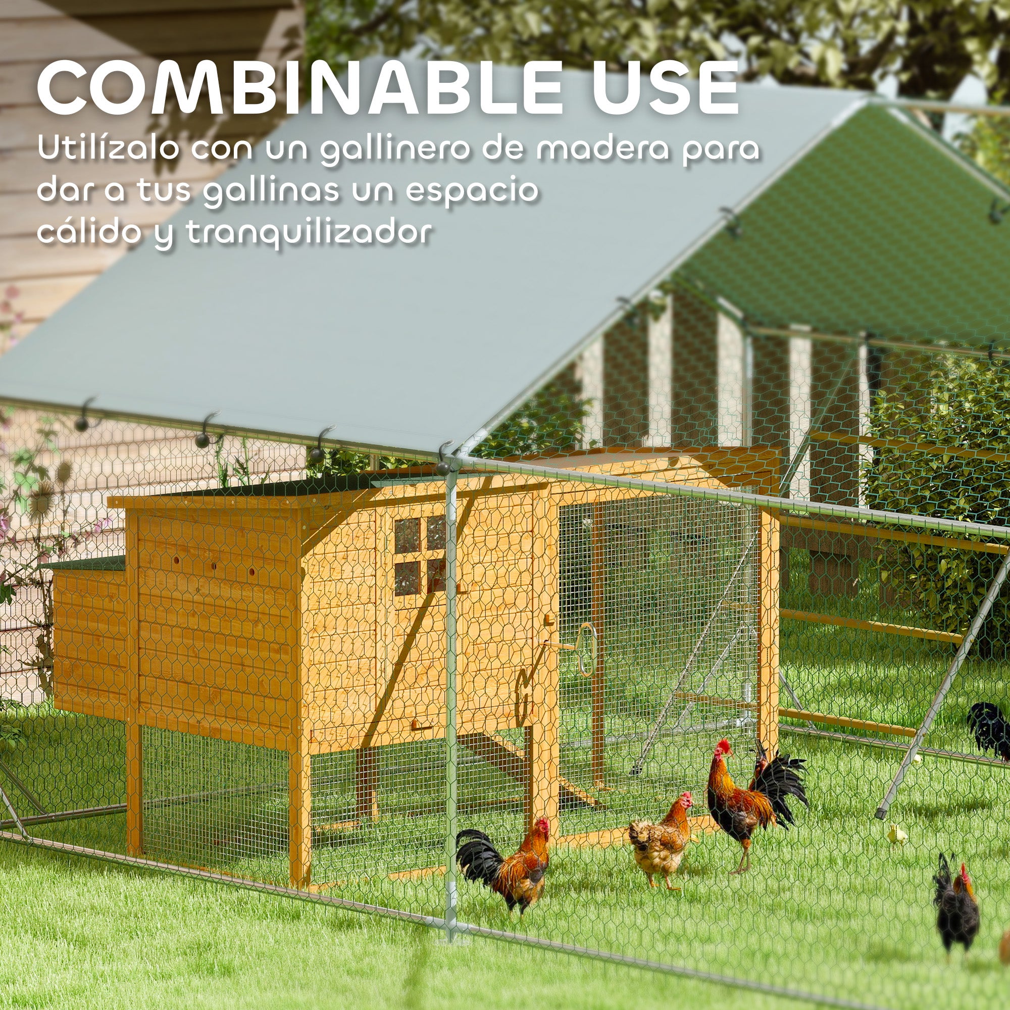 Outdoor Chicken Coop 3x4x1.95 m Galvanized Steel Chicken Coop with Hanging Skewer Feeder Multifunctional Perch UV and Waterproof Cover for Rabbits Ducks Geese Silver