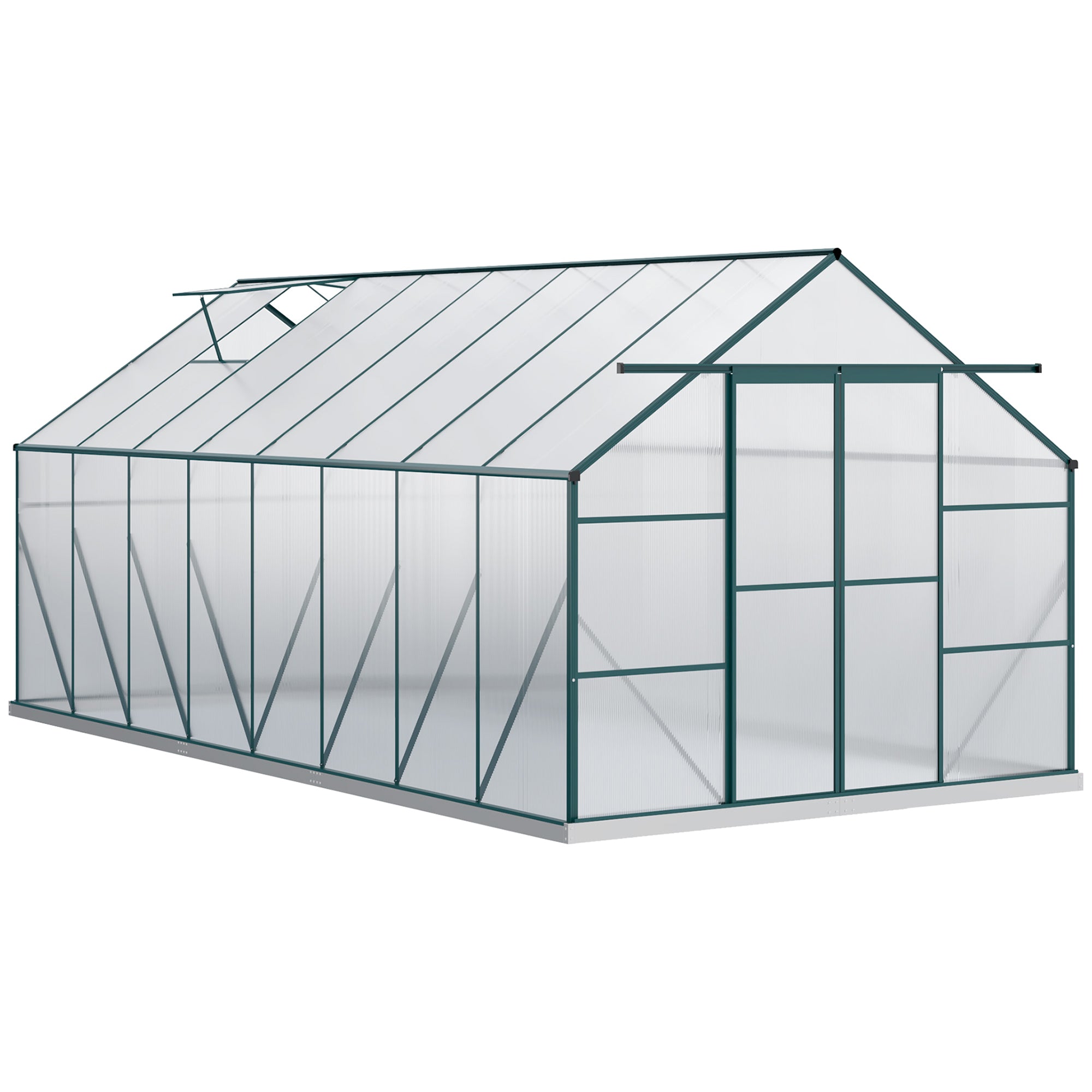 Polycarbonate Garden Greenhouse 244x500x216cm, with Openable Window and Sliding Door, Aluminum Frame, Green
