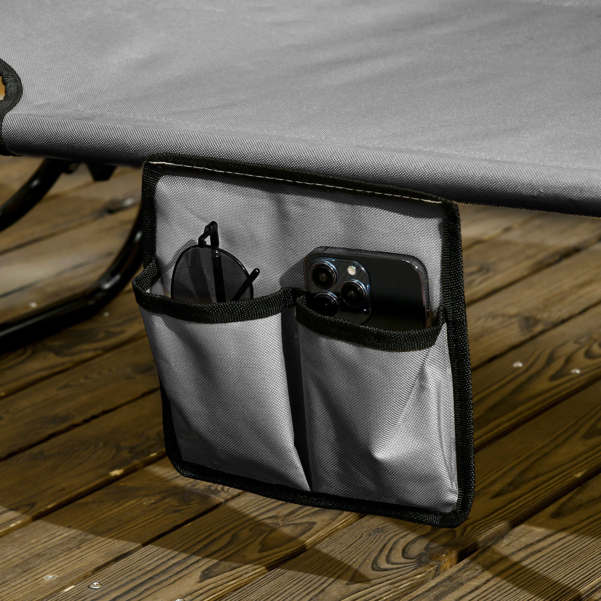 Set of 2 Folding Sun Loungers with Sun Canopy, 5-Position Adjustable Backrest, 265 lb Capacity — Dark Gray Outdoor Chaise Lounges for Pool & Beach