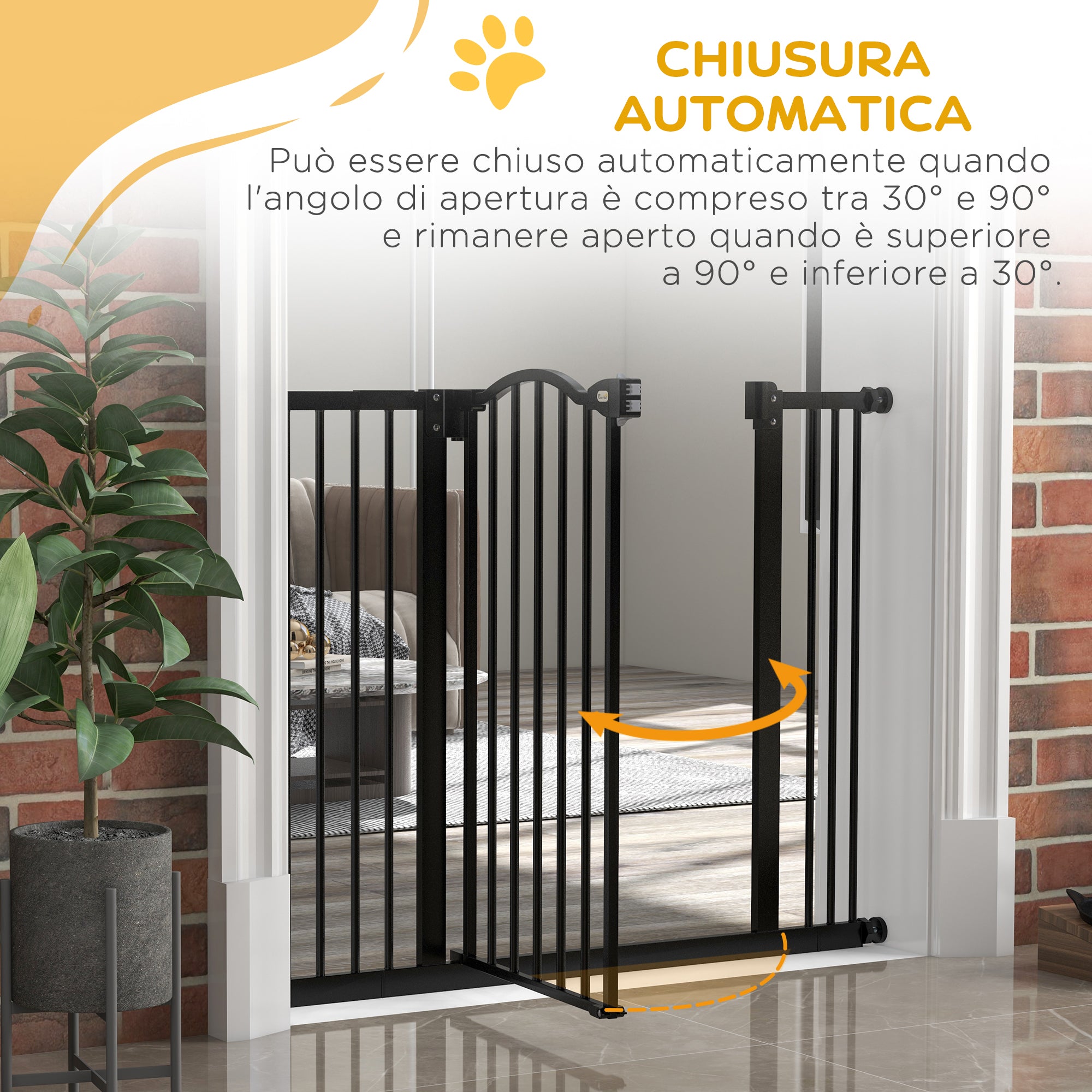 78 cm Indoor Dog Gate, Safety Dog Gate, Extendable Dog Barrier Gate 74-100 cm with Double Lock and Auto Close for Stairs and Door, Black