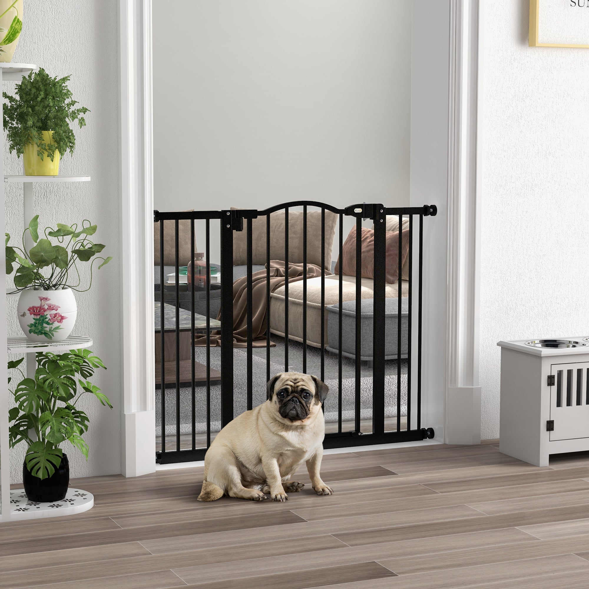 78 cm Indoor Dog Gate, Safety Dog Gate, Extendable Dog Barrier Gate 74-100 cm with Double Lock and Auto Close for Stairs and Door, Black