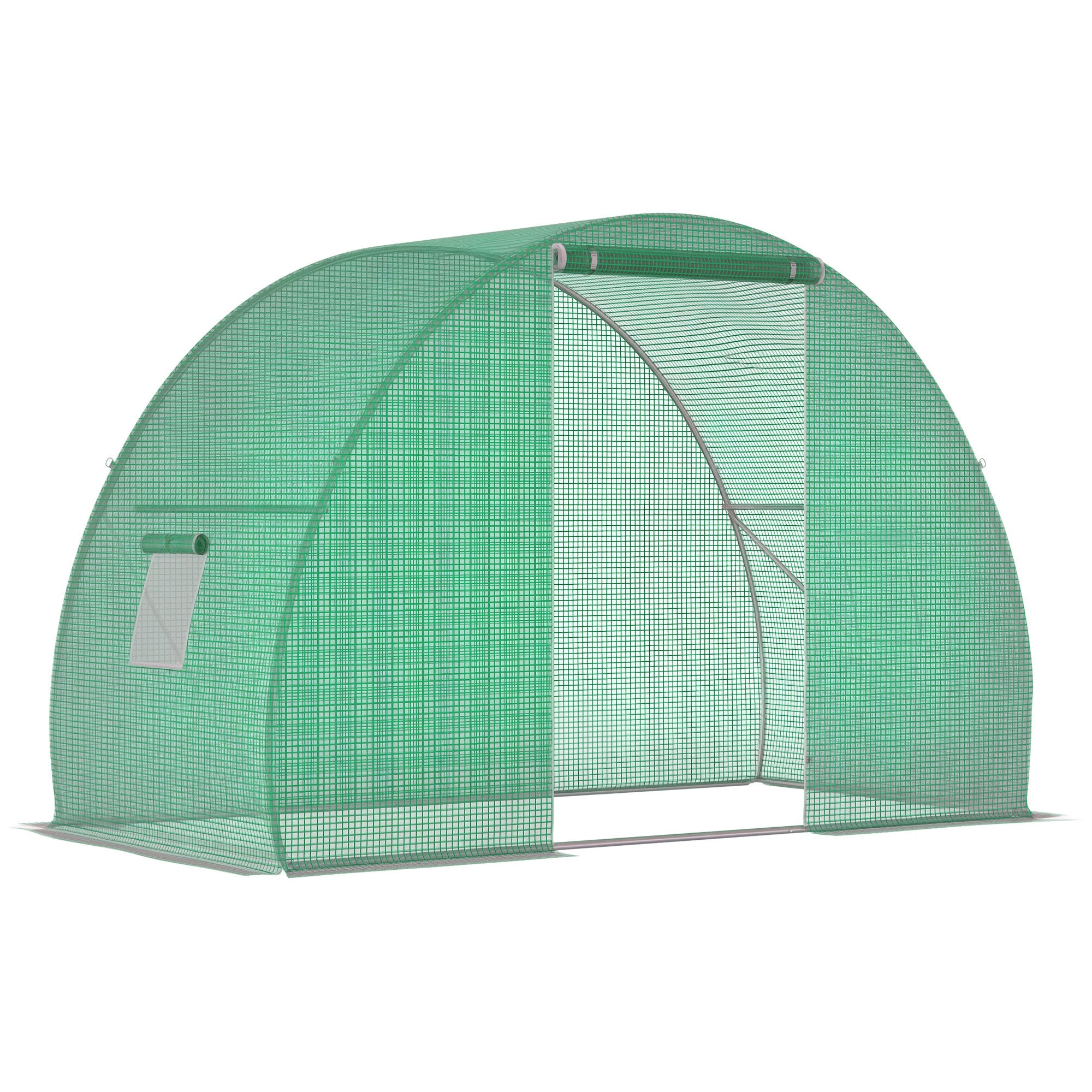 Garden Tunnel Greenhouse Wintering Greenhouse Ground Area 4.5 m² Dimensions 3L x 1.5W x 2H m Reinforced Tubular Frame Zippered Door 2 Roll-Up Windows Green