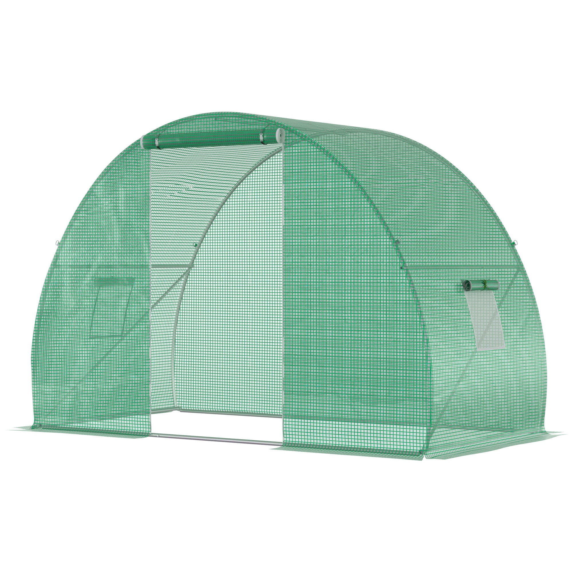Garden Tunnel Greenhouse Wintering Greenhouse Ground Area 4.5 m² Dimensions 3L x 1.5W x 2H m Reinforced Tubular Frame Zippered Door 2 Roll-Up Windows Green