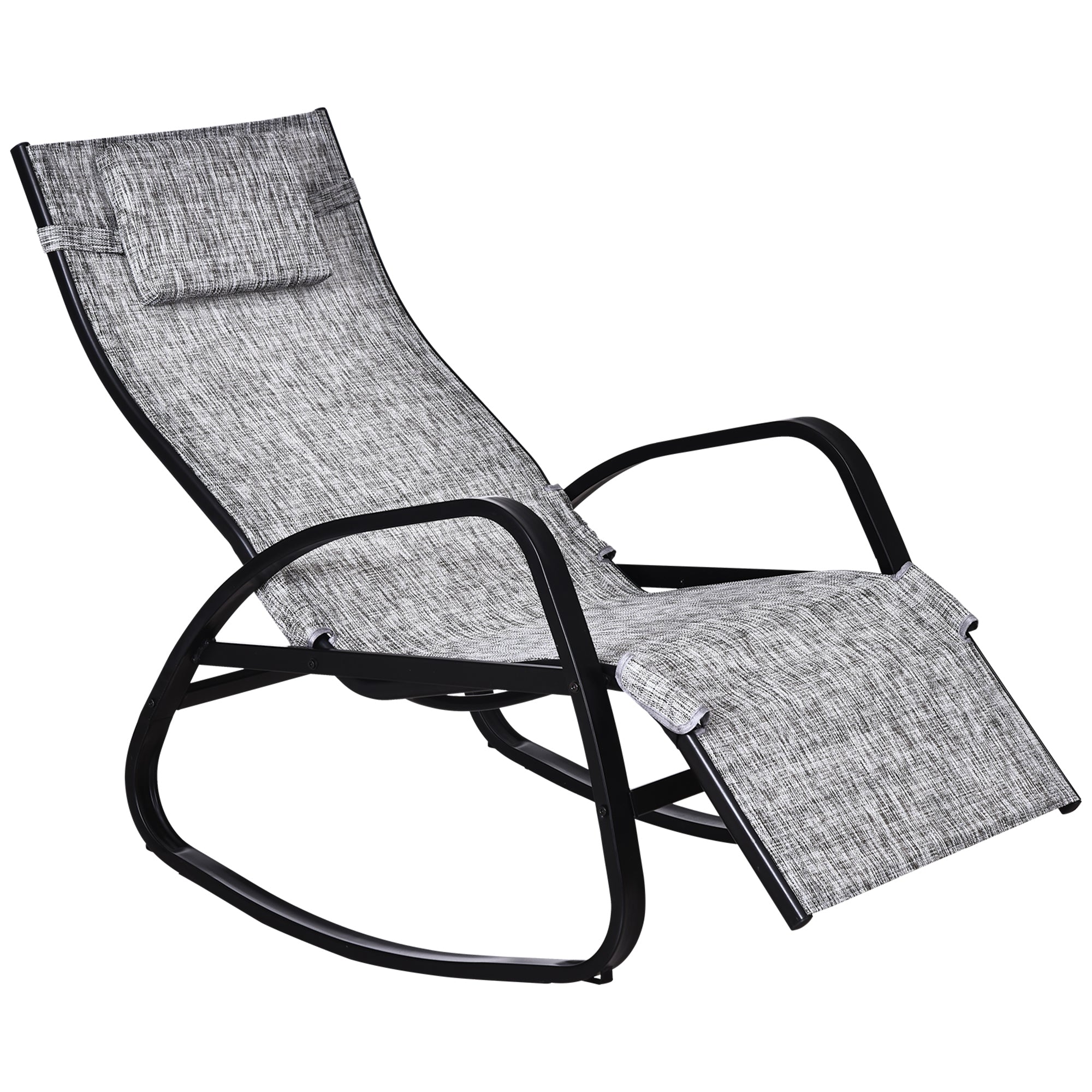 Rocking Chair with Adjustable Backrest and Footrest, Rocking Lounger with Headrest, Garden Recliner, Swing Lounger, Texteline, Gray, 64 x 94 x 108 cm