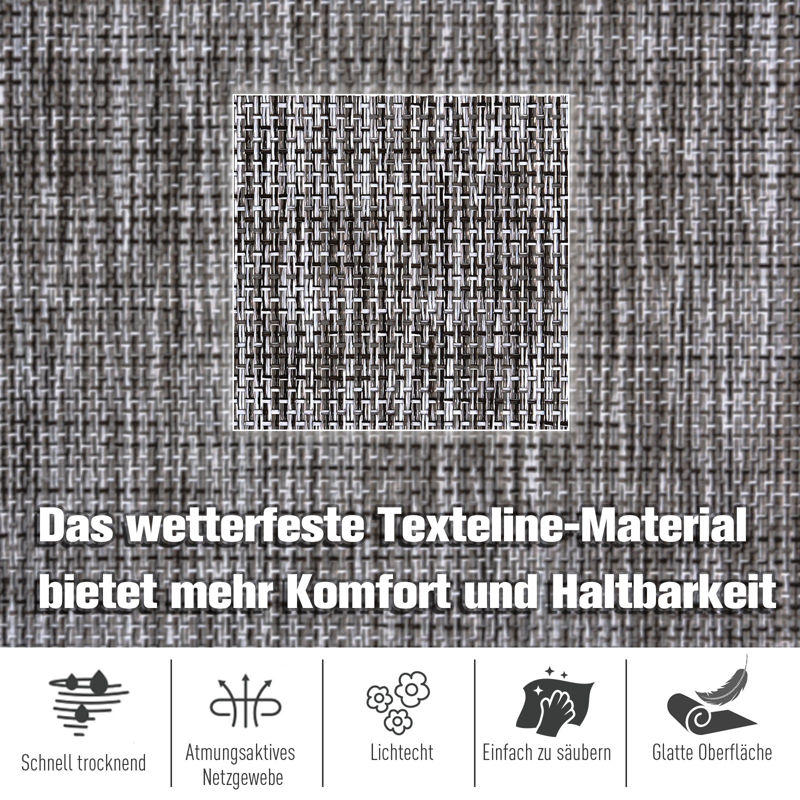 Rocking Chair with Adjustable Backrest and Footrest, Rocking Lounger with Headrest, Garden Recliner, Swing Lounger, Texteline, Gray, 64 x 94 x 108 cm